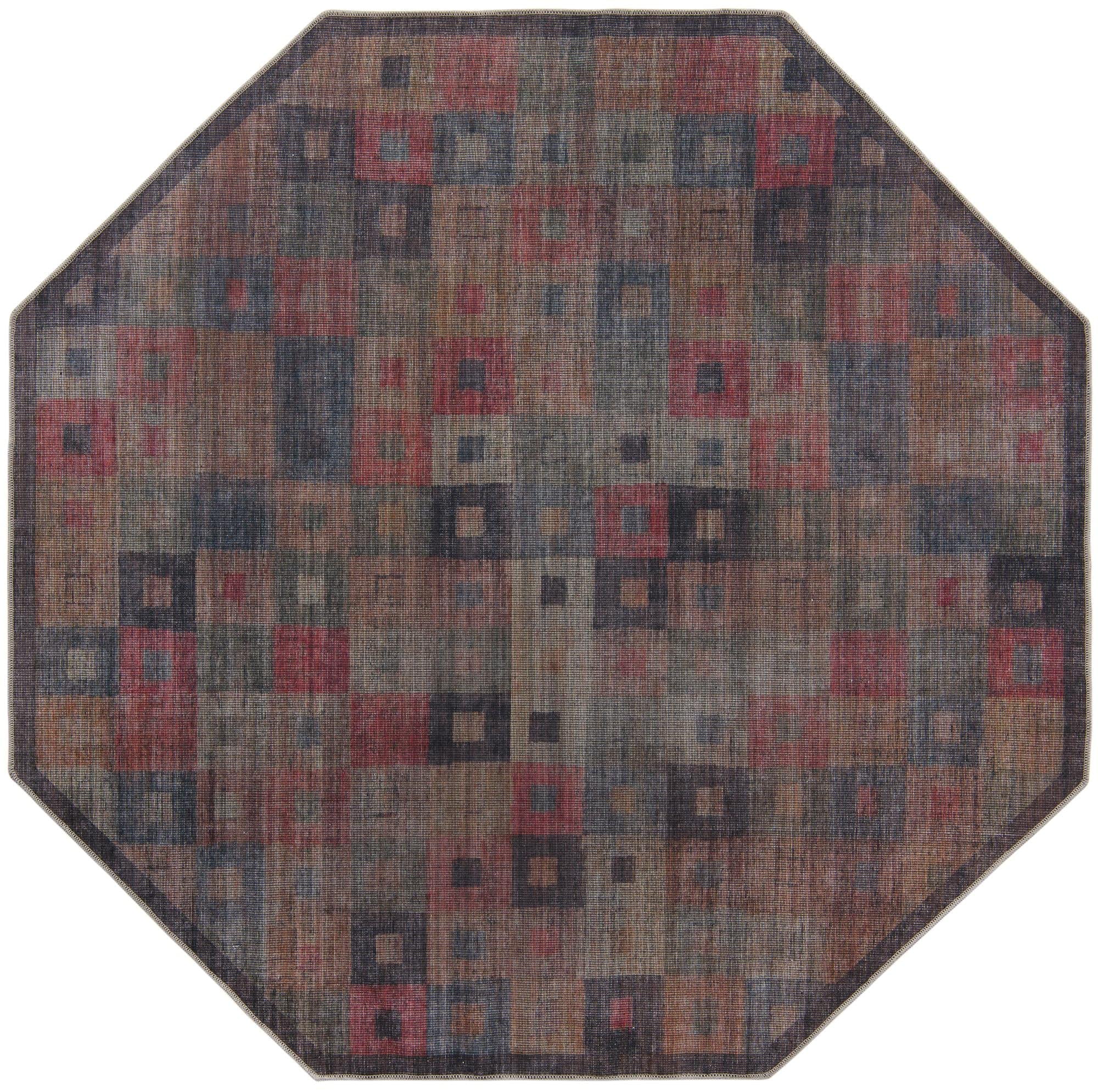 Washable 8 Ft Octagon Multi Flatweave Rug - Sisu Collection by Rugs.com | Non-Slip Durable Indoor Rug for Living Room, Kitchen, Entryway | Perfect for High Traffic Areas & Pet-Friendly Homes