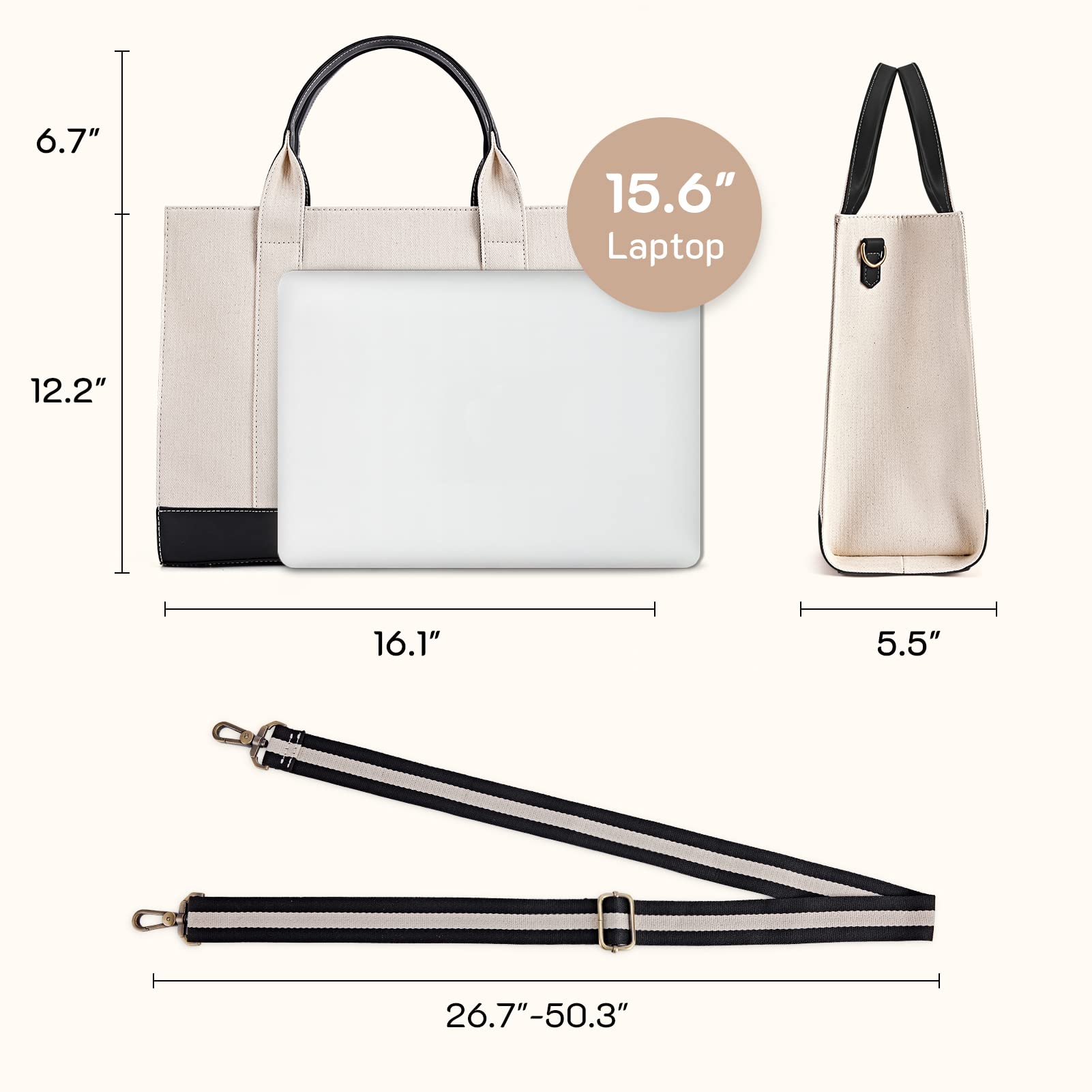 Missnine 15.6 Inch Canvas Tote Bag for Women - Large Capacity Laptop Briefcase, Work Bag for Office, School & Travel - Perfect for Business Professionals, Students and Commuters