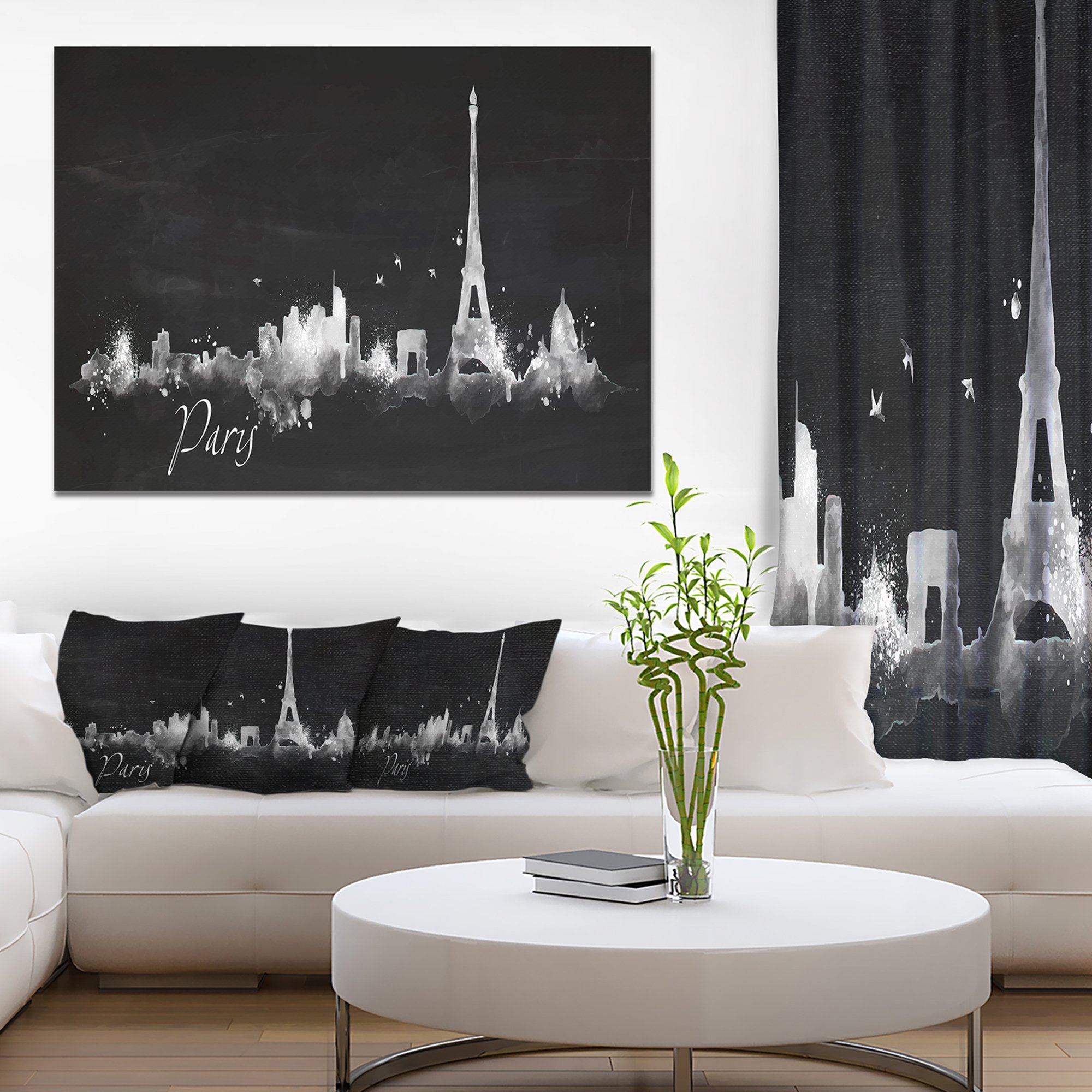 Paris Dark Silhouette Cityscape Painting - Premium Canvas Wall Art Print for Living Room, Bedroom & Office Decor | Romantic French City Skyline Artwork