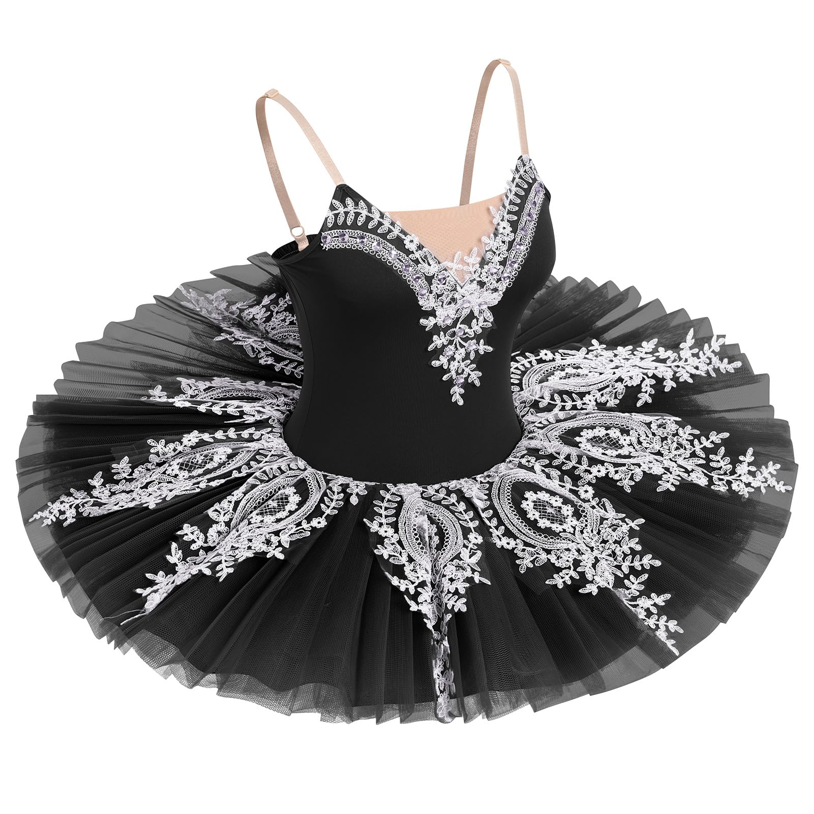 IBAKOM Women's Swan Lake Ballet Dance Costume - Floral Lace Platter Tutu Leotard with Pancake Skirt for Ballerina Performances | Perfect for Ballet Recitals, Dance Competitions & Theatrical Performances