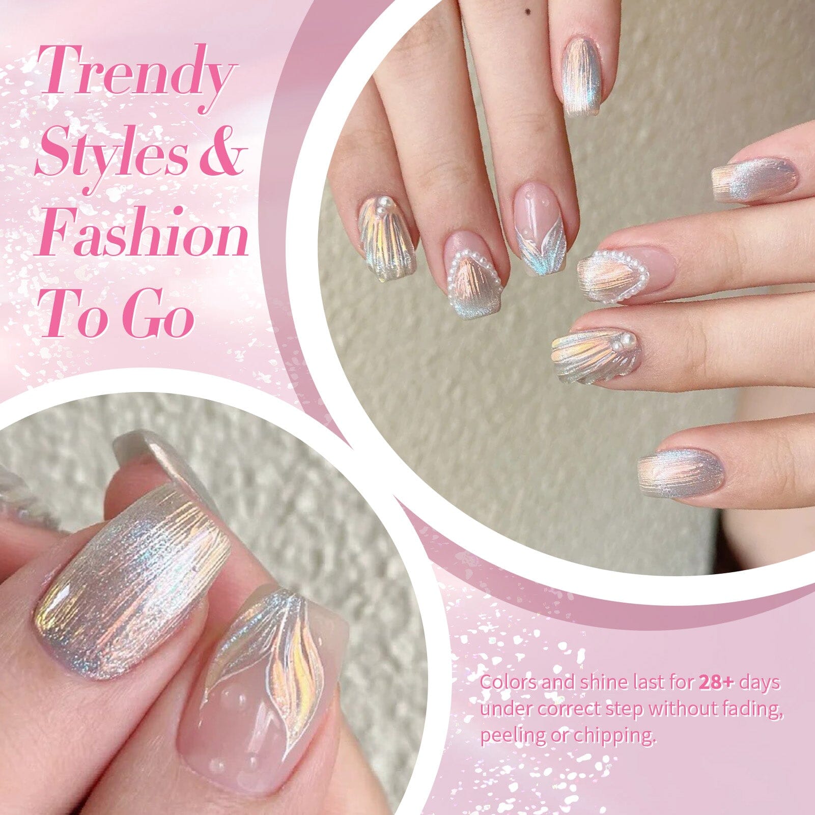 6 Colors Pink Pearl Swirl Gel Polish Set - T02 Nebula 7ml for Nail Art, Manicure & Pedicure - Perfect for Salon, Home Use & DIY Nail Designs