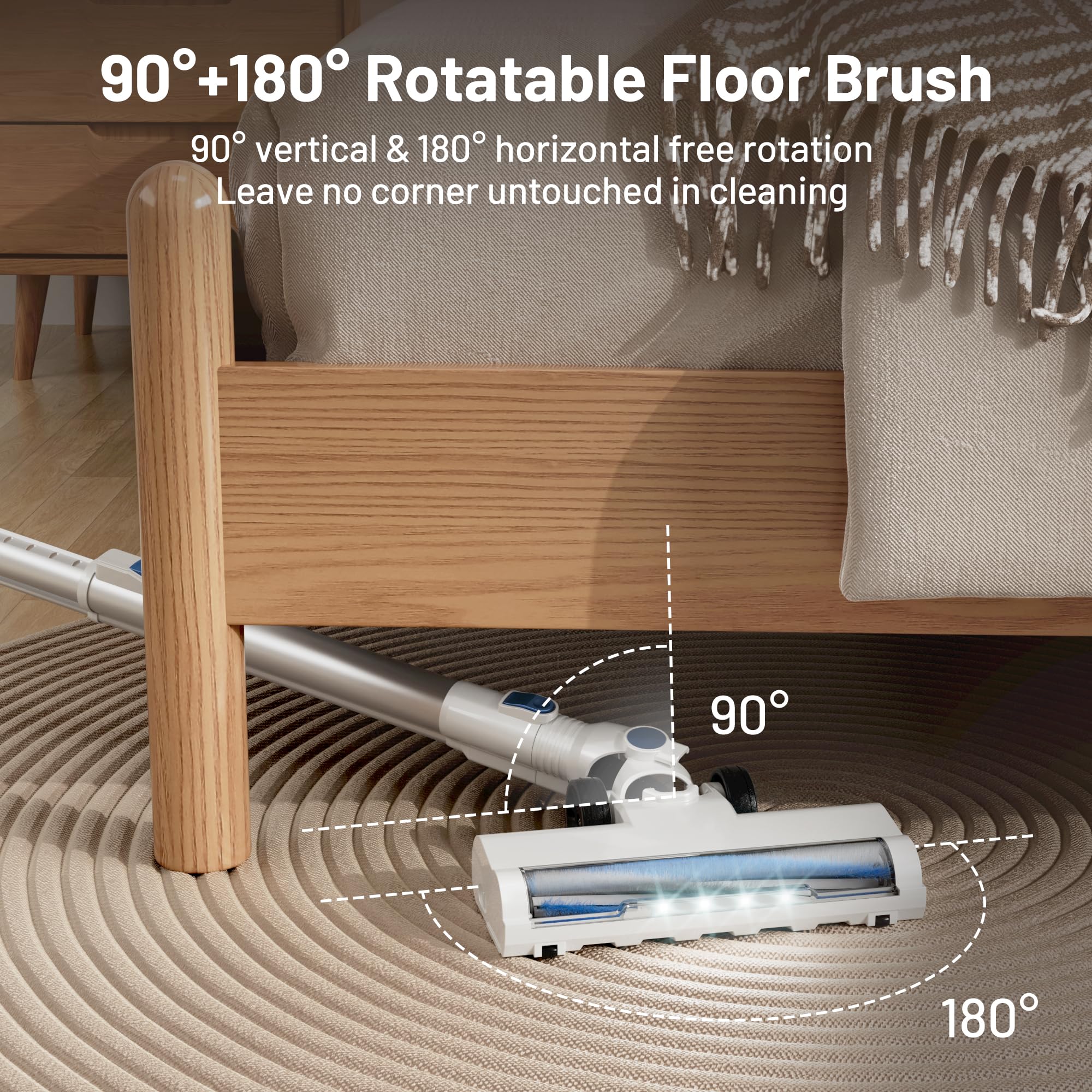 Powerful 25KPa Cordless Stick Vacuum Cleaner - Lightweight, Self-Standing with Battery Display - Rechargeable for Hardwood Floors & Pet Hair (White) - Perfect for Quick Cleanups & Pet Owners
