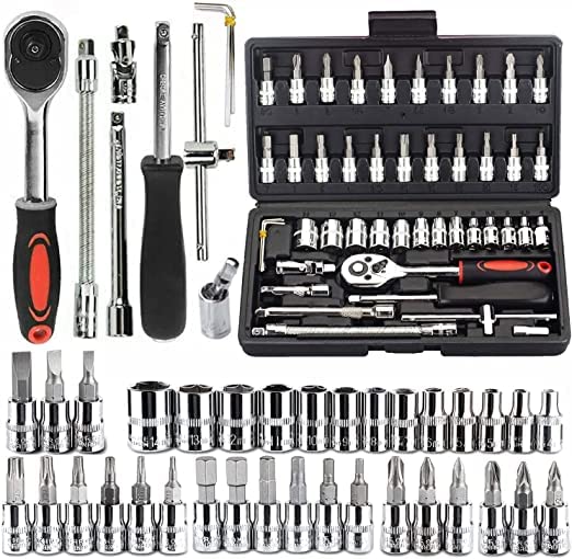 DIPDEY 46-in-1 Multi-Purpose Tool Kit with Screwdriver & Socket Set - Precision Hand Tools, Wrench Set & Combination Case - Perfect for Car Repairs, Home DIY & Professional Use