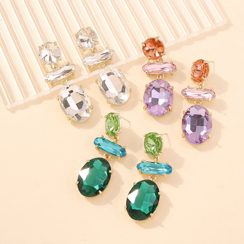 Elegant Faceted Diamond Earrings with Contrasting Colors | Perfect for Weddings, Parties & Special Occasions