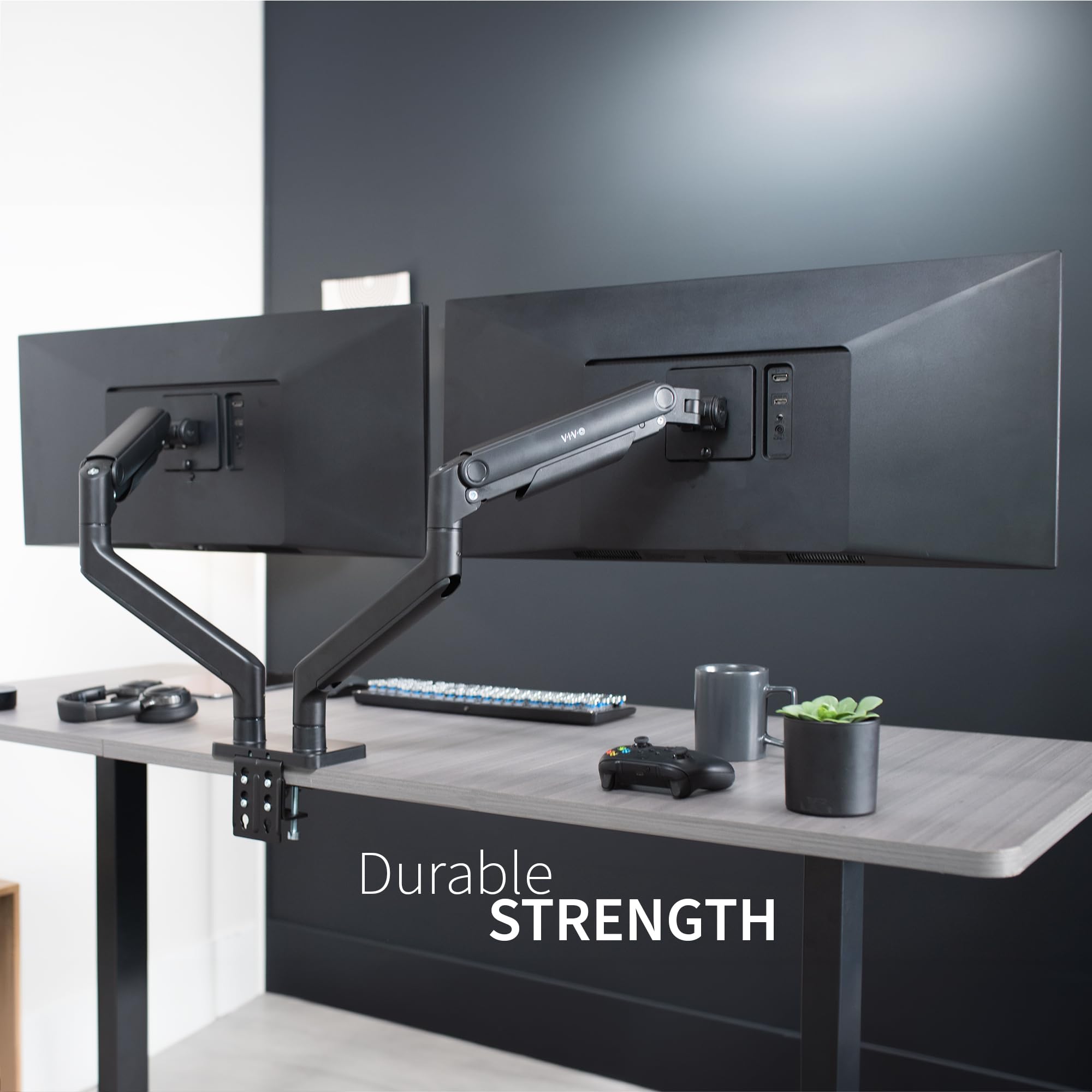 VIVO Heavy Duty Dual Ultra-Wide Monitor Mount Stand for 45 inch Screens up to 44 lbs per Arm - Premium Desk Mount for 2 Ultrawide Monitors, Black (STAND-V200E) - Perfect for Gaming Setup, Home Office, and Multi-Screen Workstations