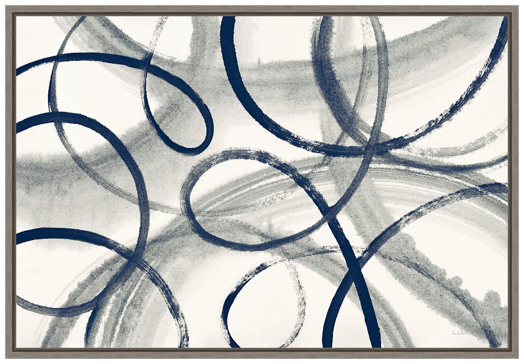 Amanti Art Framed Canvas Wall Art - 16x23 Calligraphia Navy Blue Abstract Painting by Sue Schlabach | Rustic Farmhouse Decor | Ready-to-Hang Artwork for Living Room, Bedroom, Office & Dining Room Wall Decor