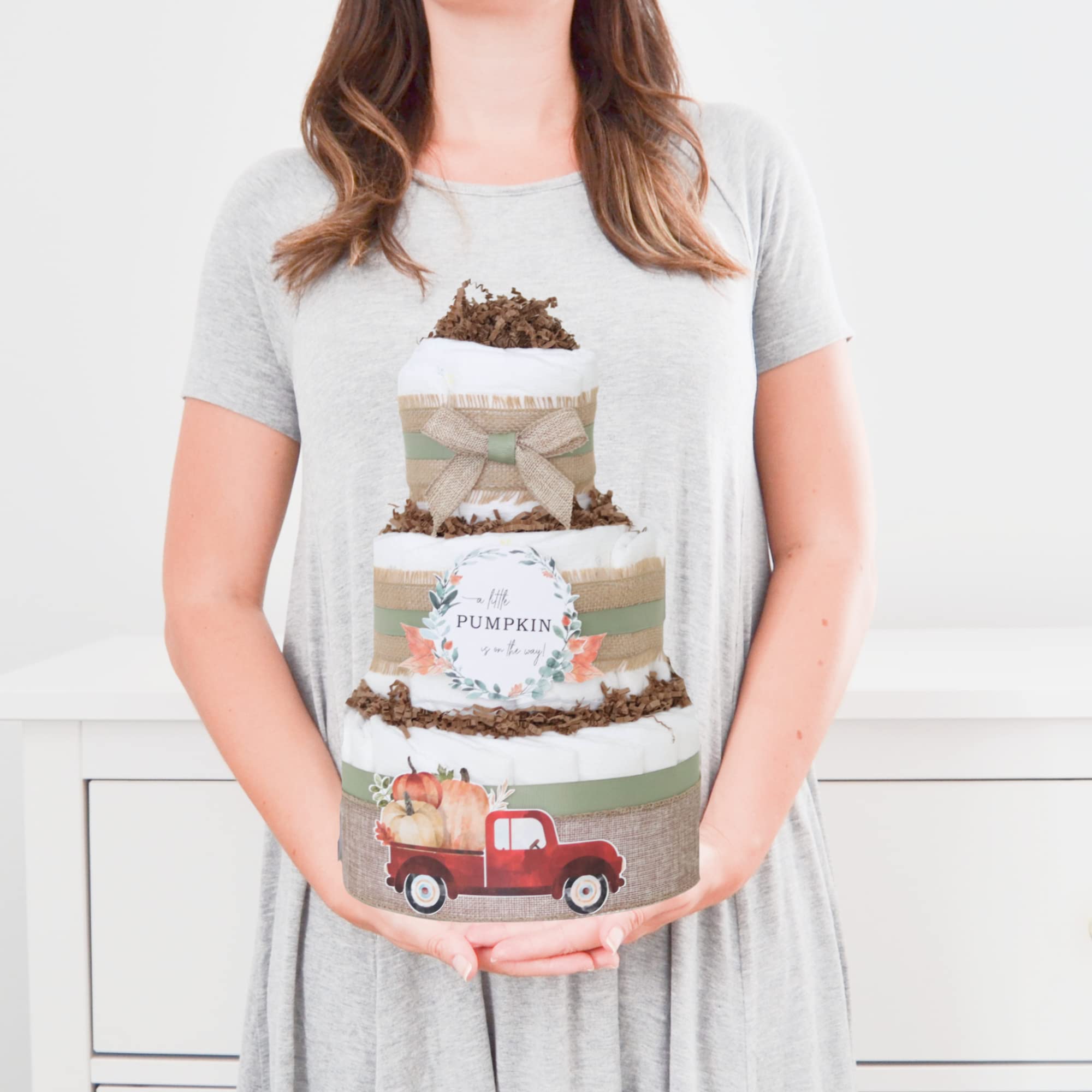 Red Autumn Truck Little Pumpkin Diaper Cake - Baby Shower Centerpiece Decor for Newborn Celebrations | Perfect for Fall Baby Showers, Gender Reveals & Nursery Decor