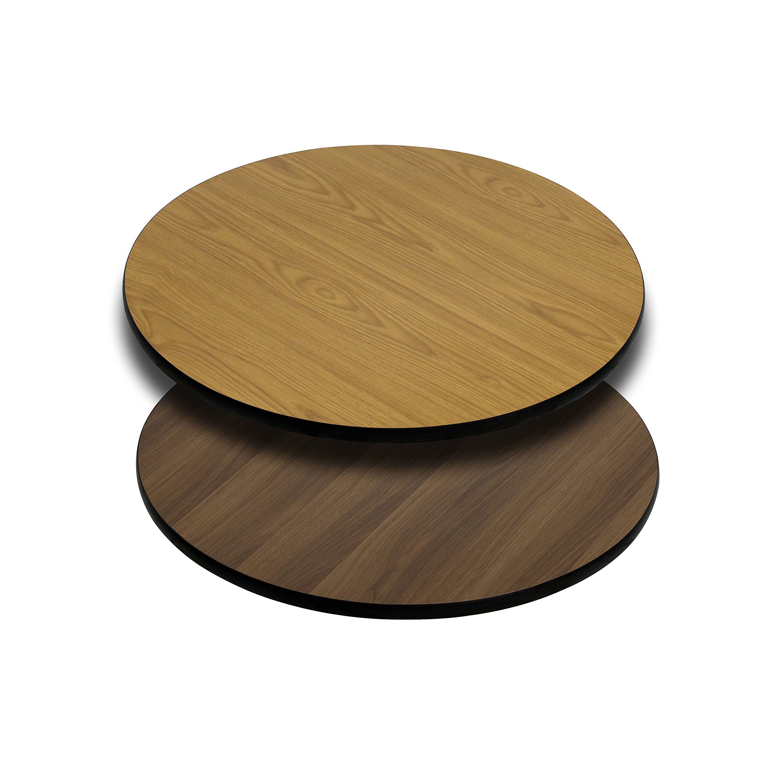 EMMA & OLIVER 24 Inch Round Reversible Laminate Table Top - Natural Walnut Wood Finish - Perfect for Dining Room, Kitchen, Office or Outdoor Patio Furniture