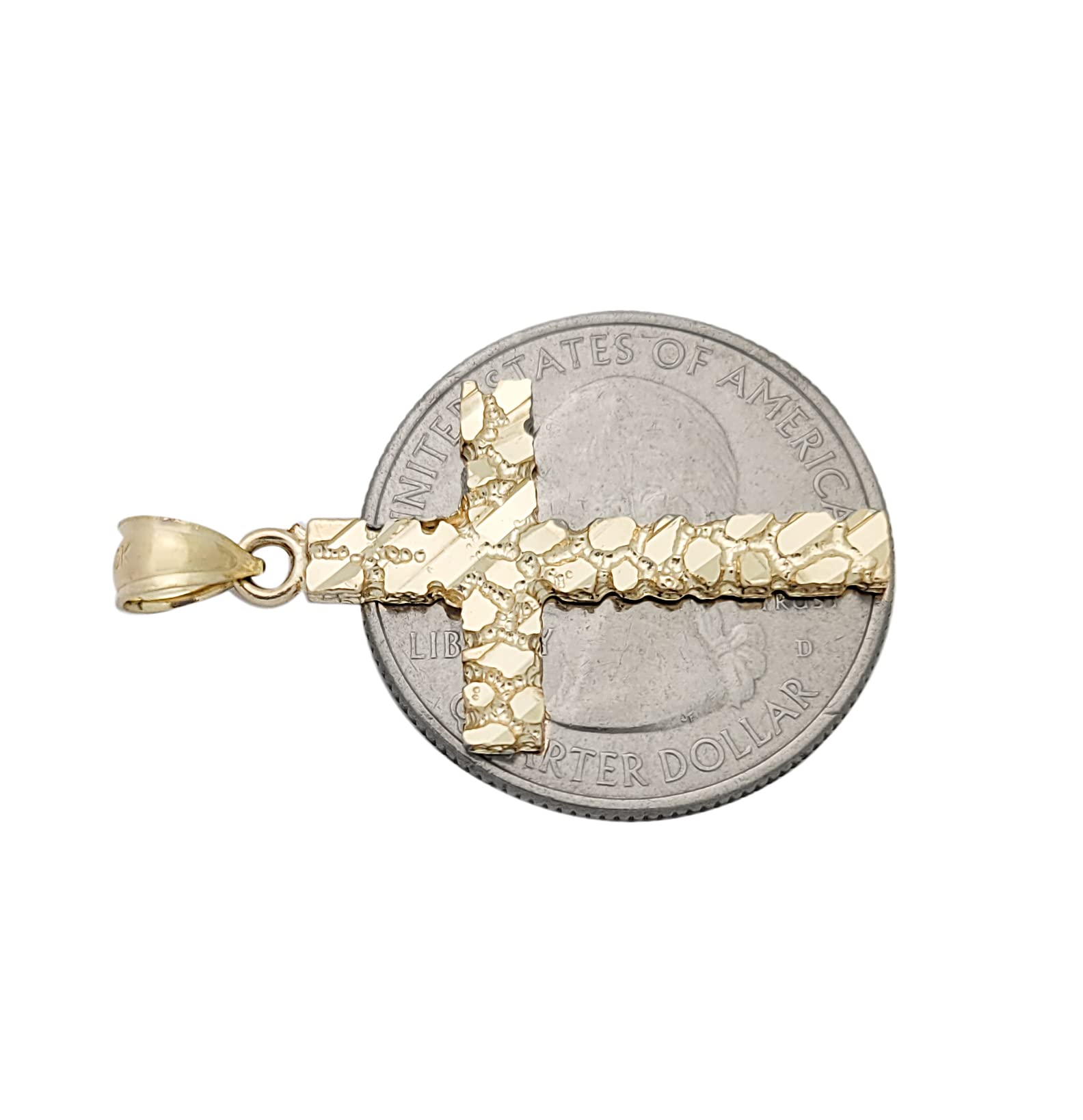 10K Yellow Gold Nugget Cross Pendant for Men & Women - Religious Jewelry Gift for Baptism, First Communion & Everyday Wear - Durable & Hypoallergenic Gold Plated Cross Necklace