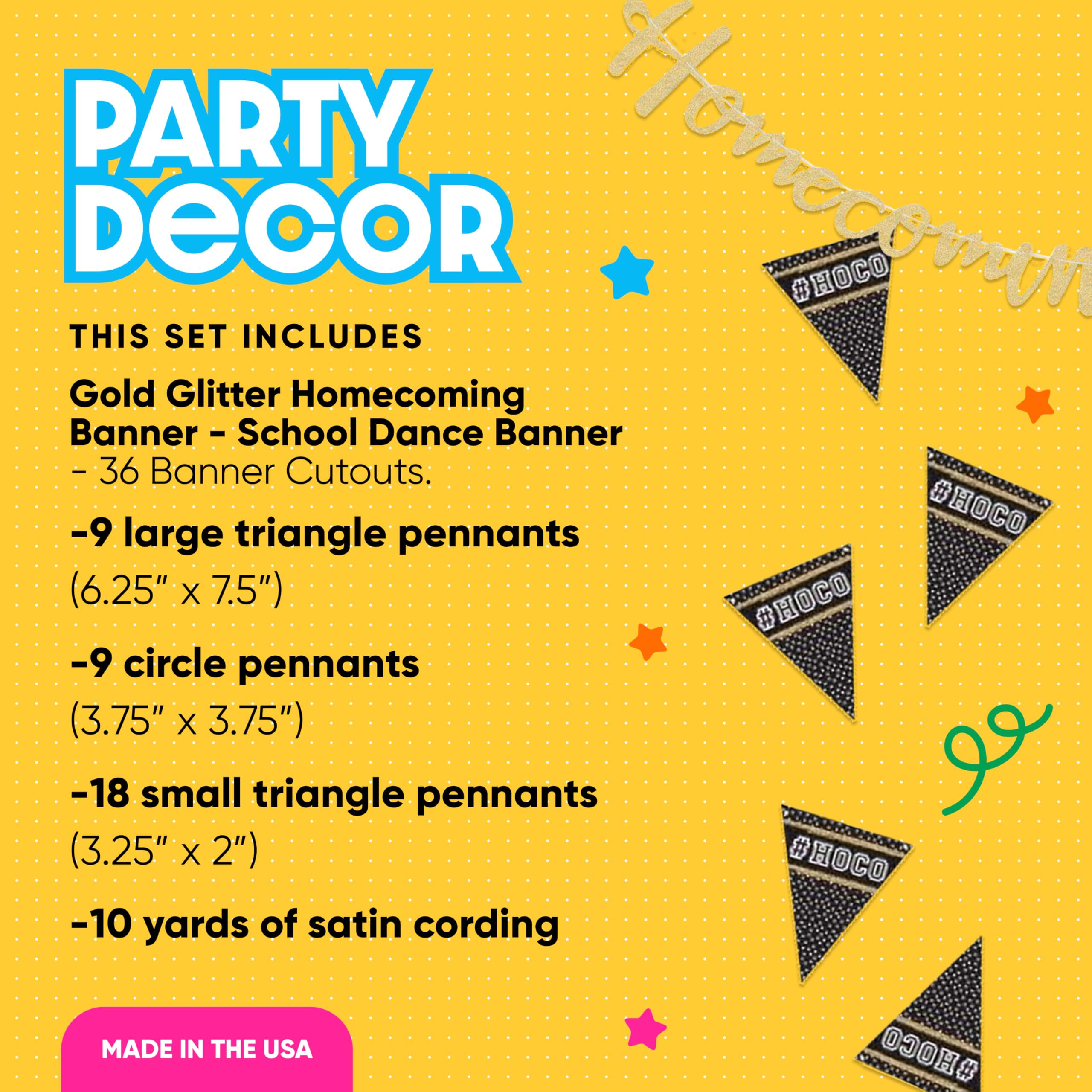 Big Dot of Happiness Homecoming Dance Party Banner - Gold Glitter Cutouts for School Dance Decorations (36 Pieces) - Perfect for Homecoming, Prom, School Dances & Party Backdrops