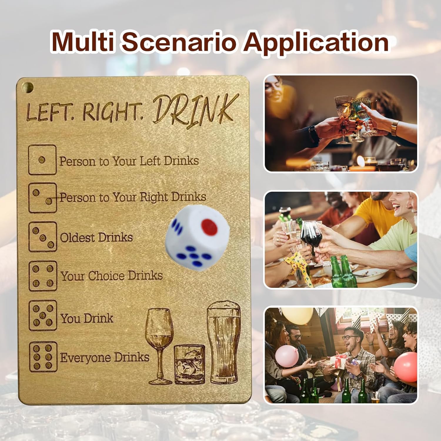 Left and Right Drinking Game - Fun Dice Bag & Party Dice Game for Adults - Interactive Social Board Game with Beverage Rules (1 Piece) - Perfect for Parties, Game Nights & Social Gatherings