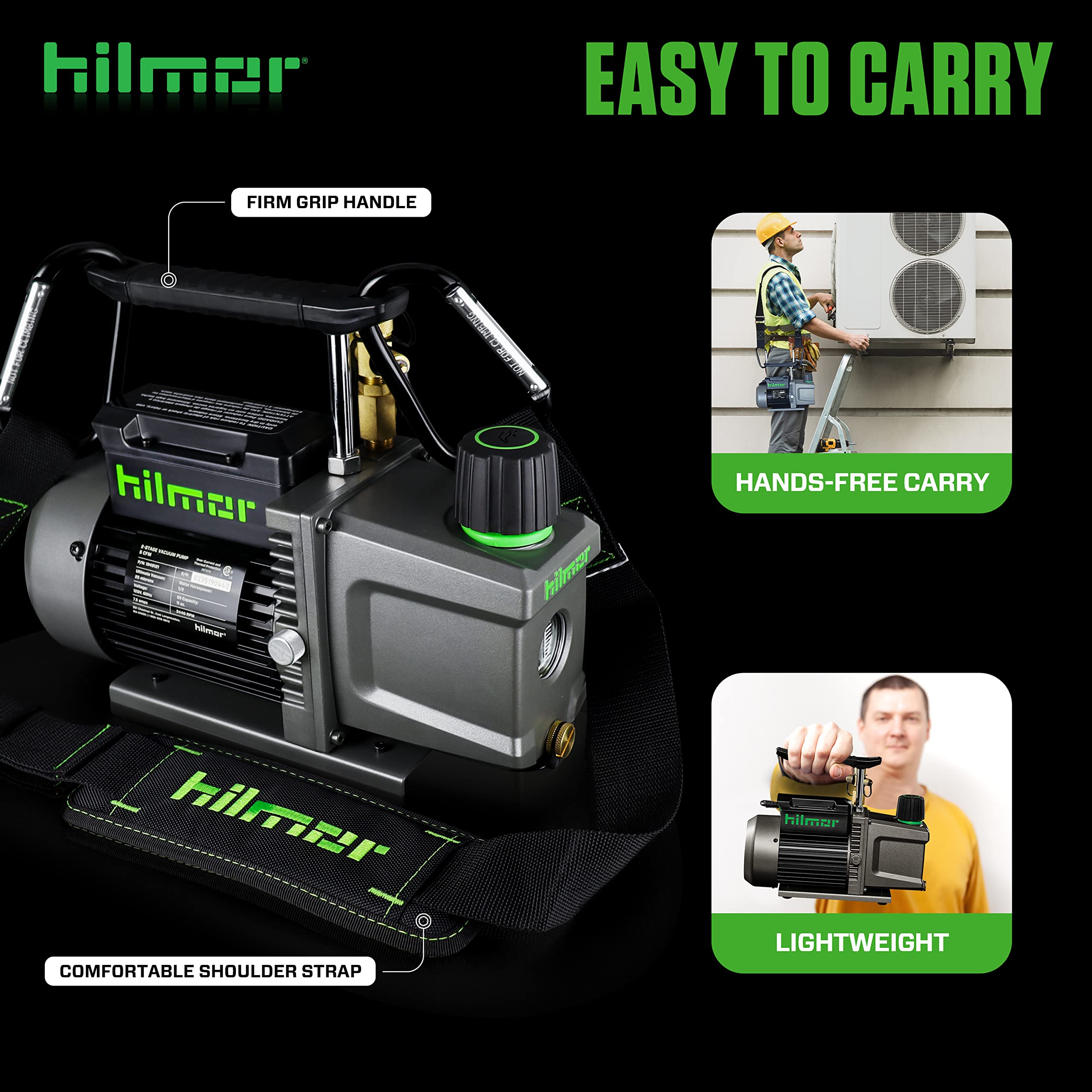 Hilmor 1948121 5 CFM HVAC Vacuum Pump - 120V, 1/2 HP, 11 oz Oil Capacity - Professional HVAC Tools & Equipment for AC Repair, Refrigeration, and Air Conditioning Systems