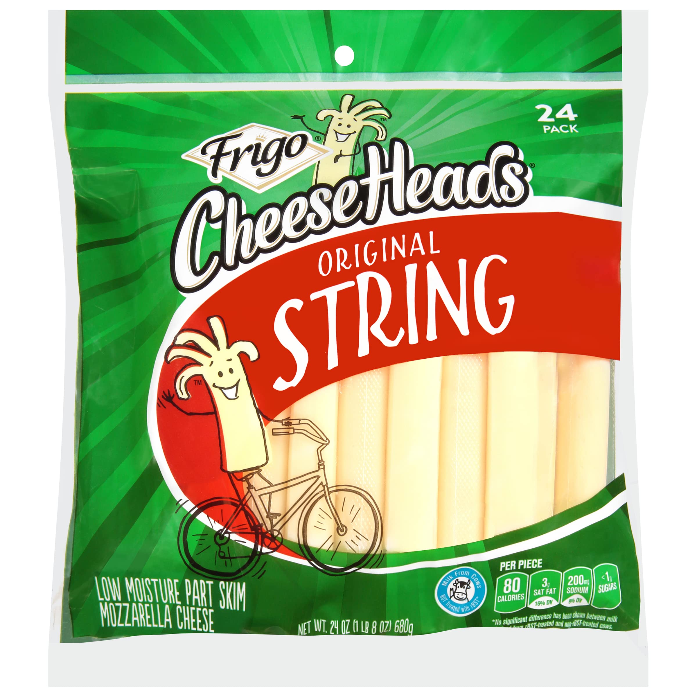 Frigo Cheese Heads String Cheese Snacks - 24 Count Pack | Low-Moisture Mozzarella Cheese Sticks | Perfect for Lunchboxes, Keto Diets & On-the-Go Snacking