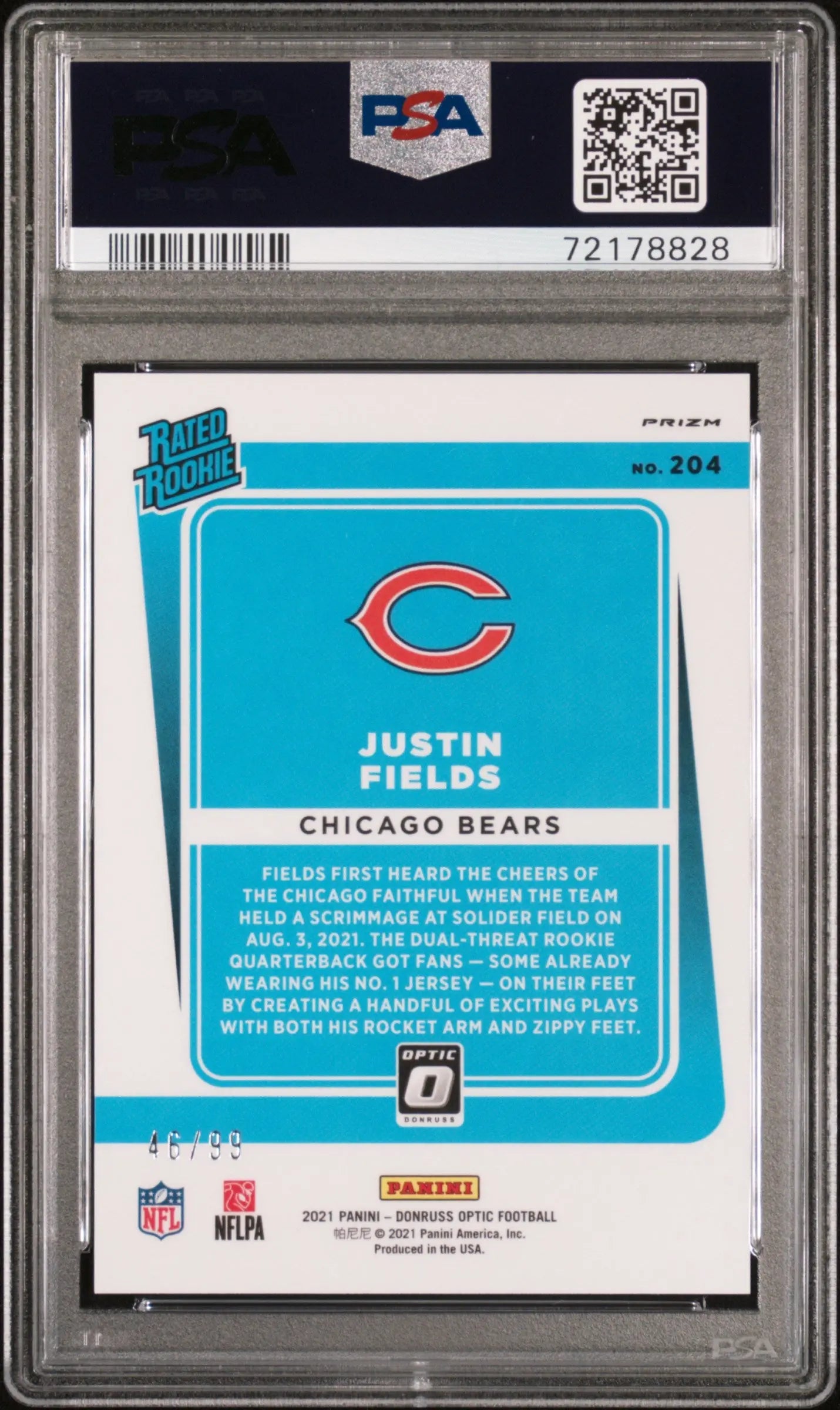 2021 Panini Donruss Optic Justin Fields Rated Rookie Red /99 #204 PSA 10 Graded Football Card - Perfect for Collectors, Investment & Sports Memorabilia Display