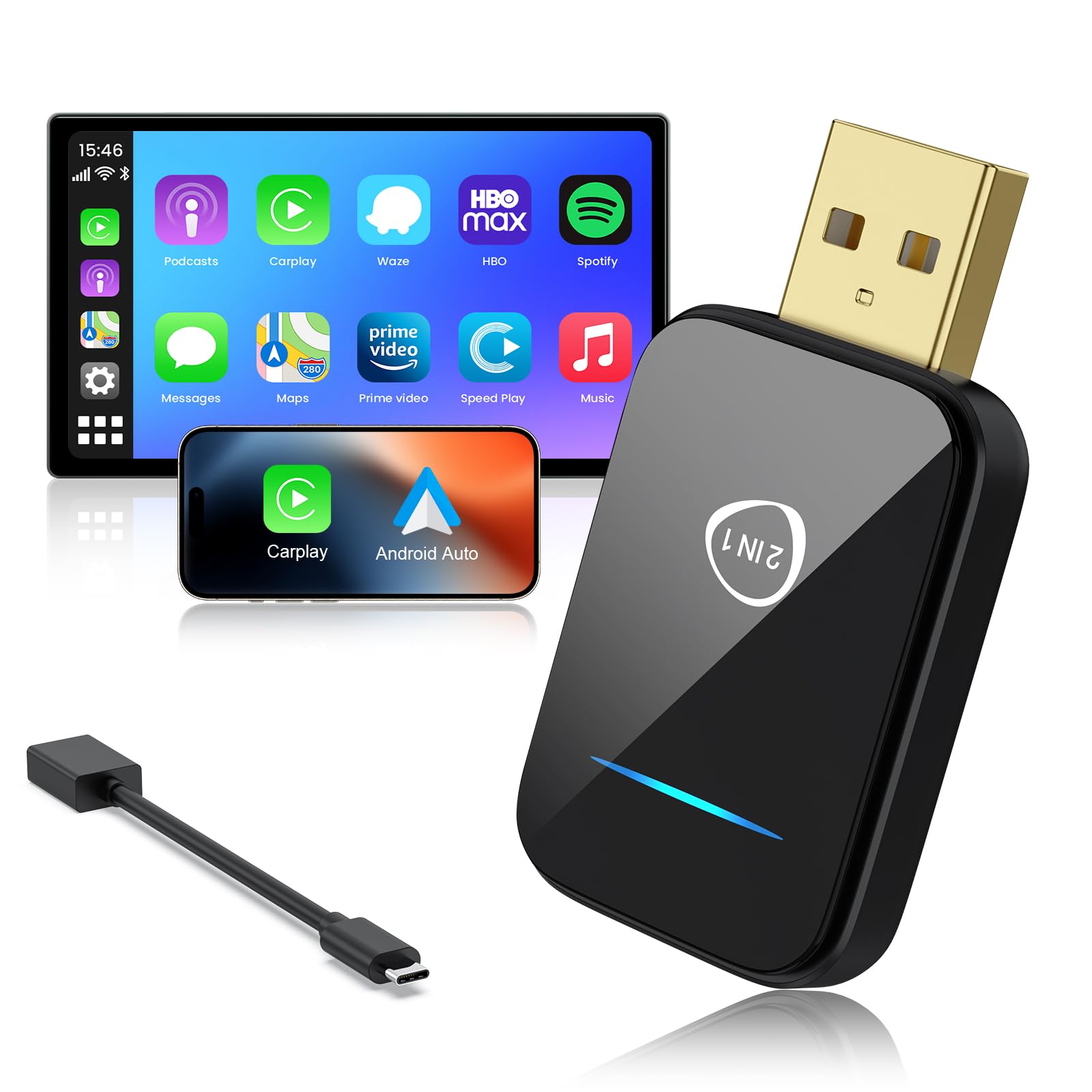 2025 Wireless CarPlay Adapter & Android Auto Dongle - Convert Wired to Wireless for iPhone & Android - Compatible with Factory OEM CarPlay Cars 2016+ - Auto Connect - Perfect for Commuting, Road Trips & Hands-Free Driving