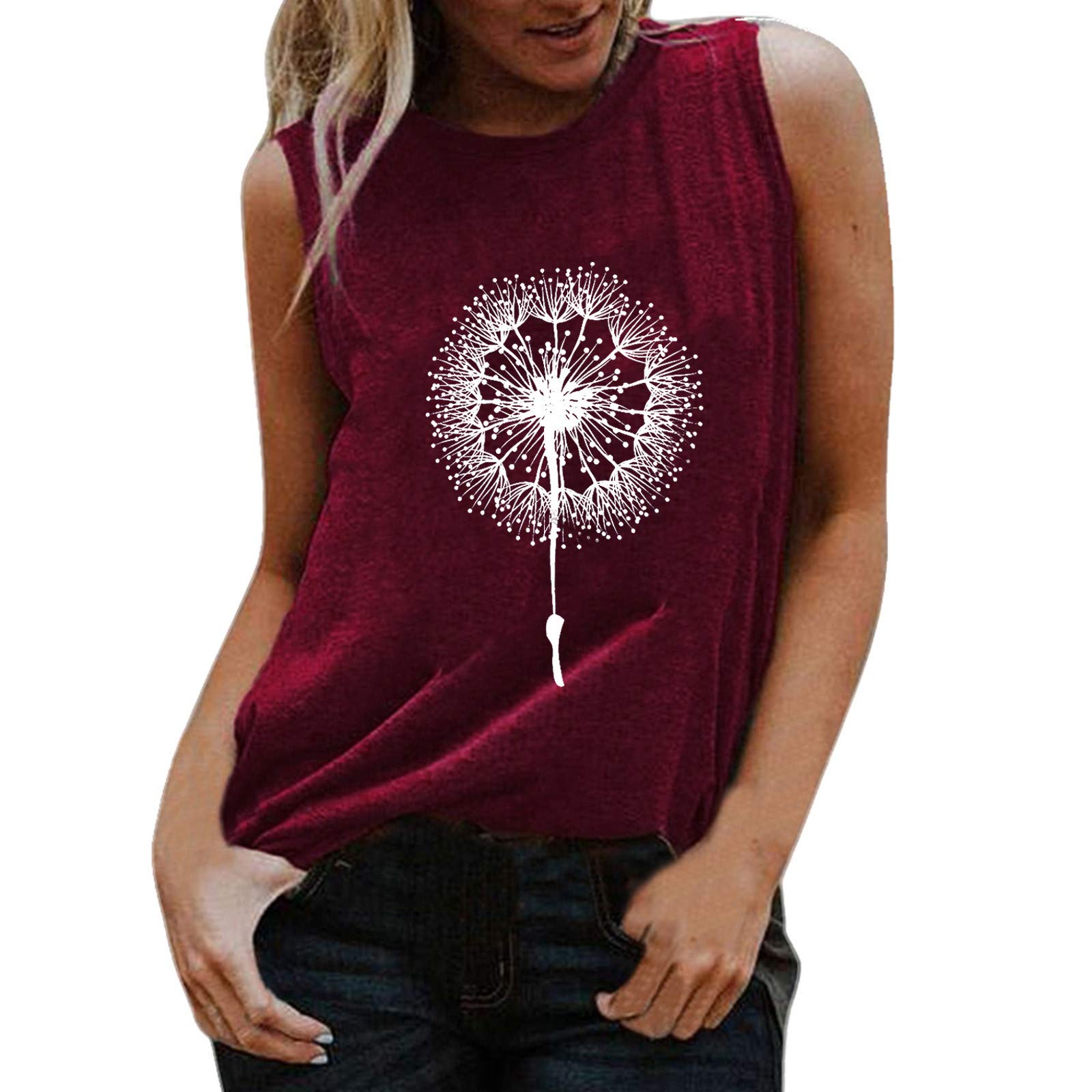 **Sexy Dandelion Print Plus Size Women's Tops & Blouses - Summer Tank Tops for Work, Casual & Outdoor Wear**
