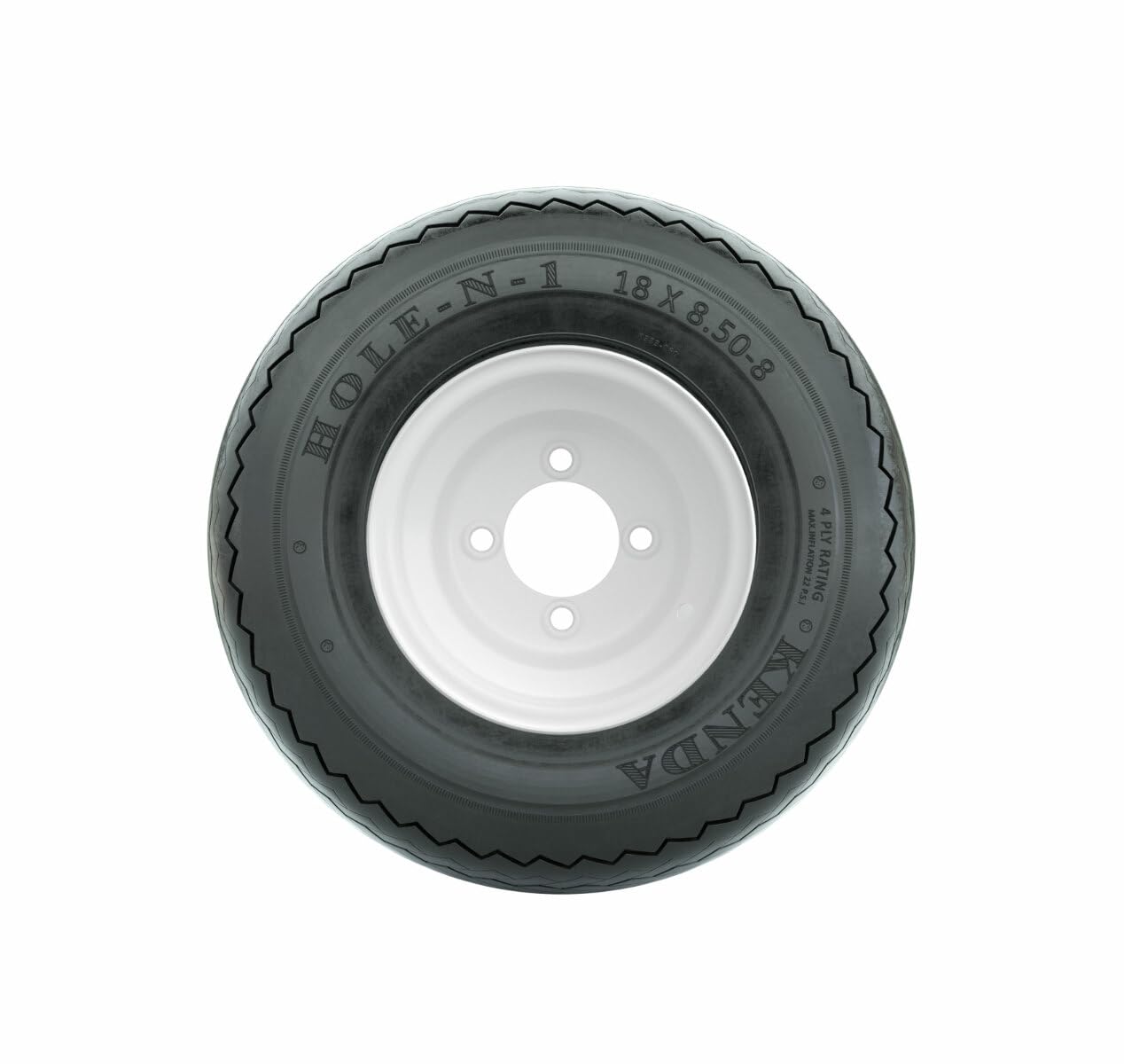 Buggies Unlimited Golf Cart Wheels and Tires Combo - 18x8.5-8 Kenda Hole-N-1 Sawtooth Tires with White Steel Wheels (Set of 4) | Perfect for Golf Carts, Utility Vehicles & Off-Road Adventures
