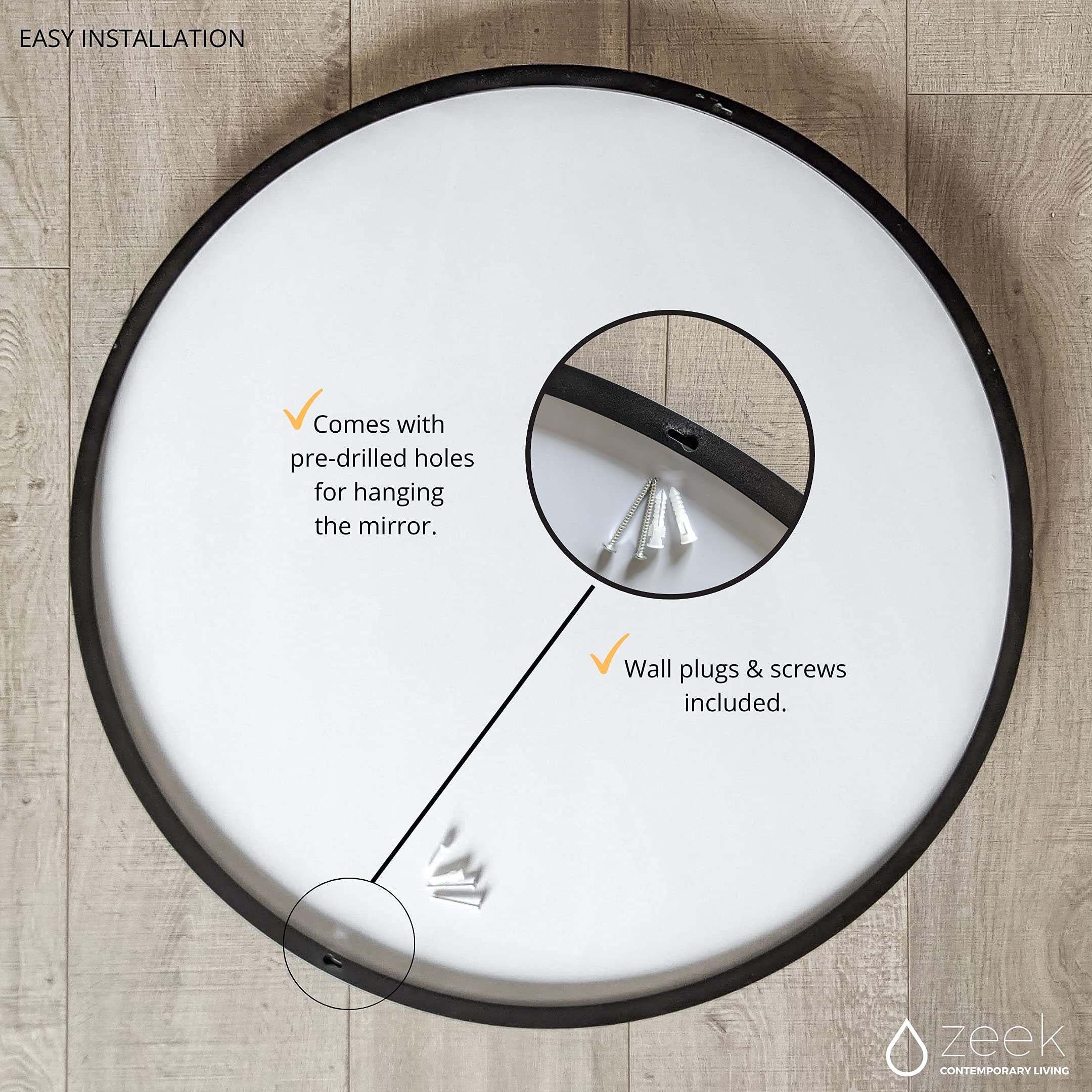 32 Inch Black Round Wall Mirror - Large Decorative Bathroom Vanity Mirror with Aluminum Thin Edge Frame - Perfect for Entryway, Living Room, Bedroom & Dressing Area - Modern Home Decor for Bathrooms, Hallways and Bedrooms