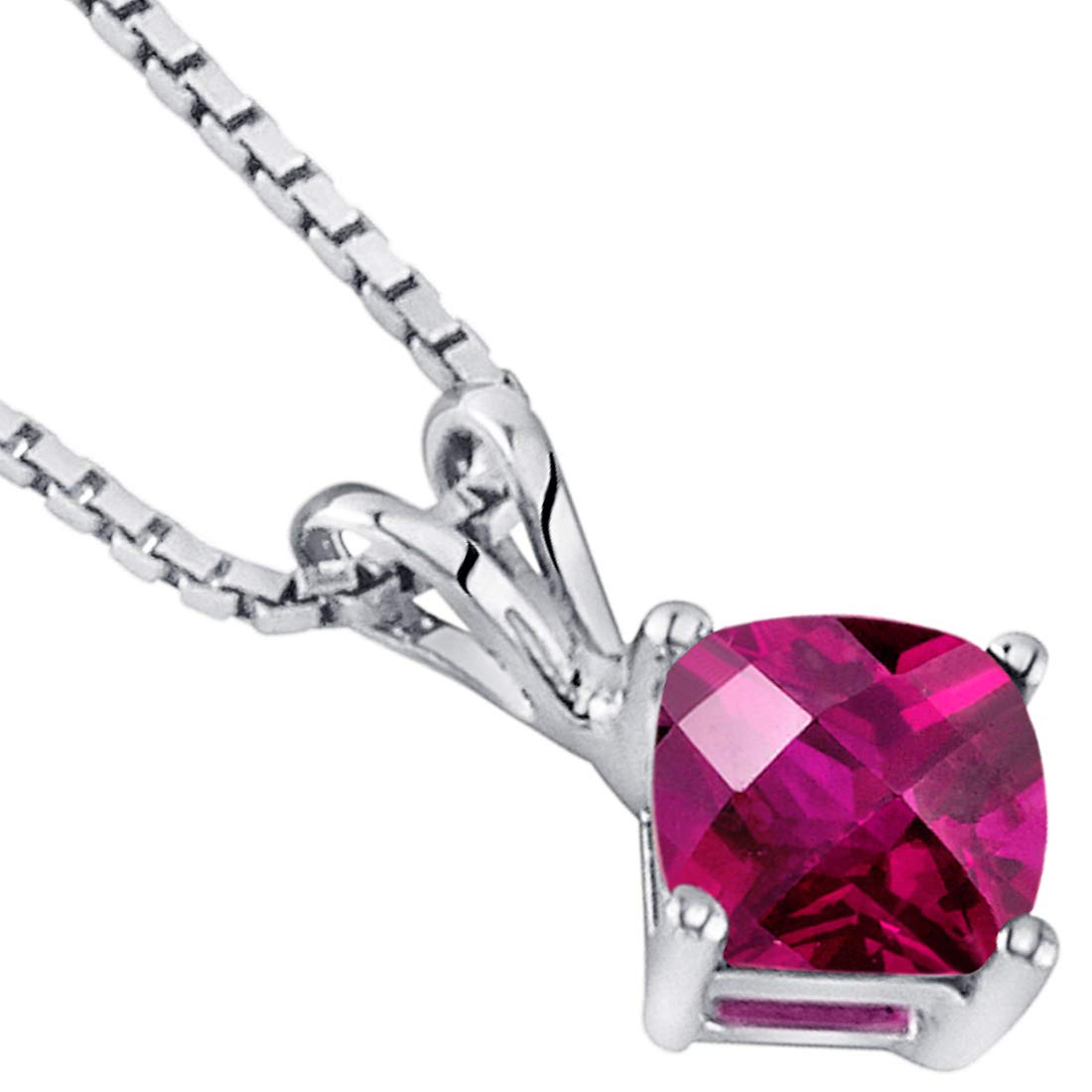 PEORA 14K White Gold Created Ruby Solitaire Pendant for Women - 6mm Cushion Cut, 1 Carat Total Weight, Elegant Valentine's Day Gift with Jewelry Box | Perfect for Anniversary, Birthday, Wedding & Special Occasions