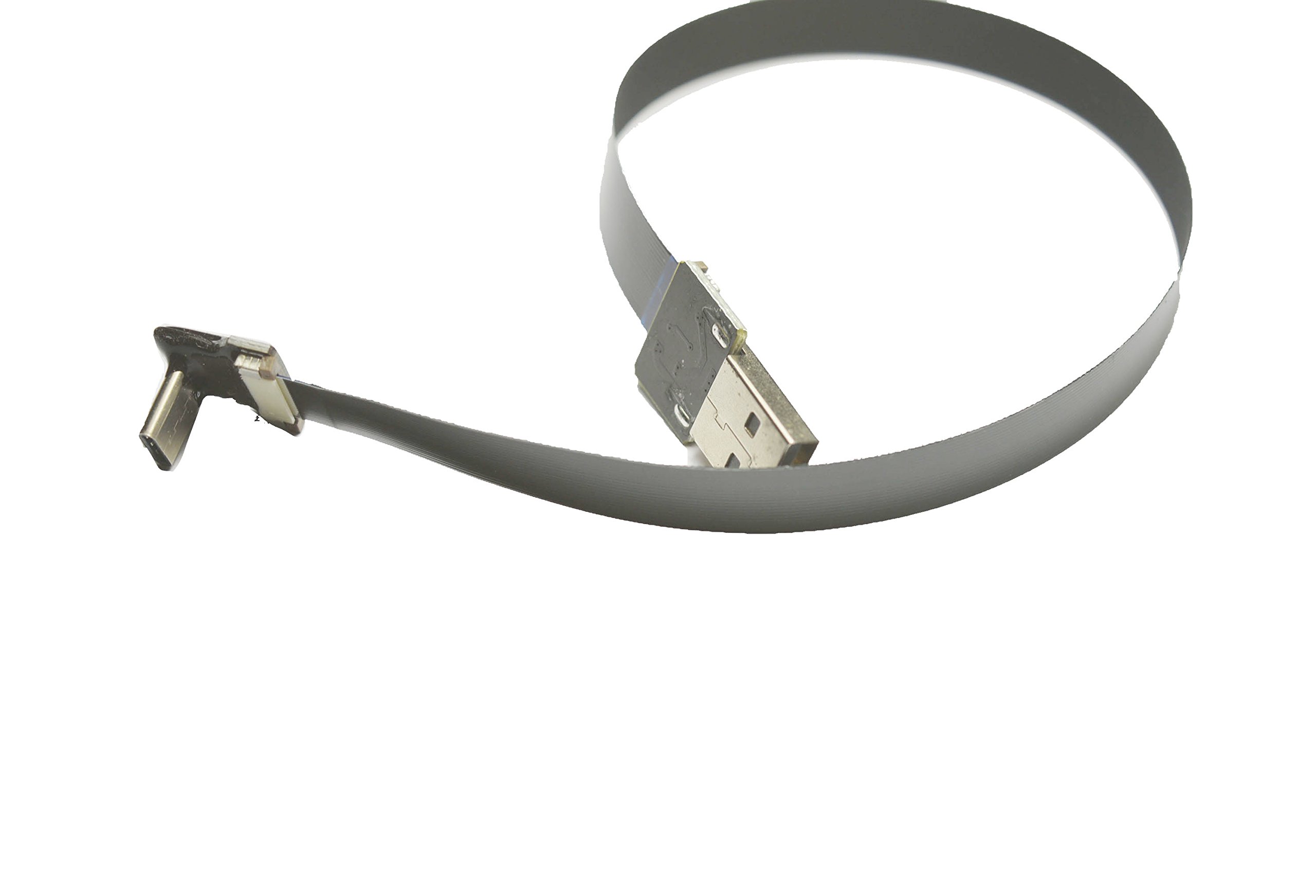 Black FFC USB C FPV Flat Slim Thin Ribbon FPC Cable - 40CM USB Type-C 90 Degree to Standard USB A for Fast Sync & Charging - Perfect for Drones, RC Models, and Mobile Devices