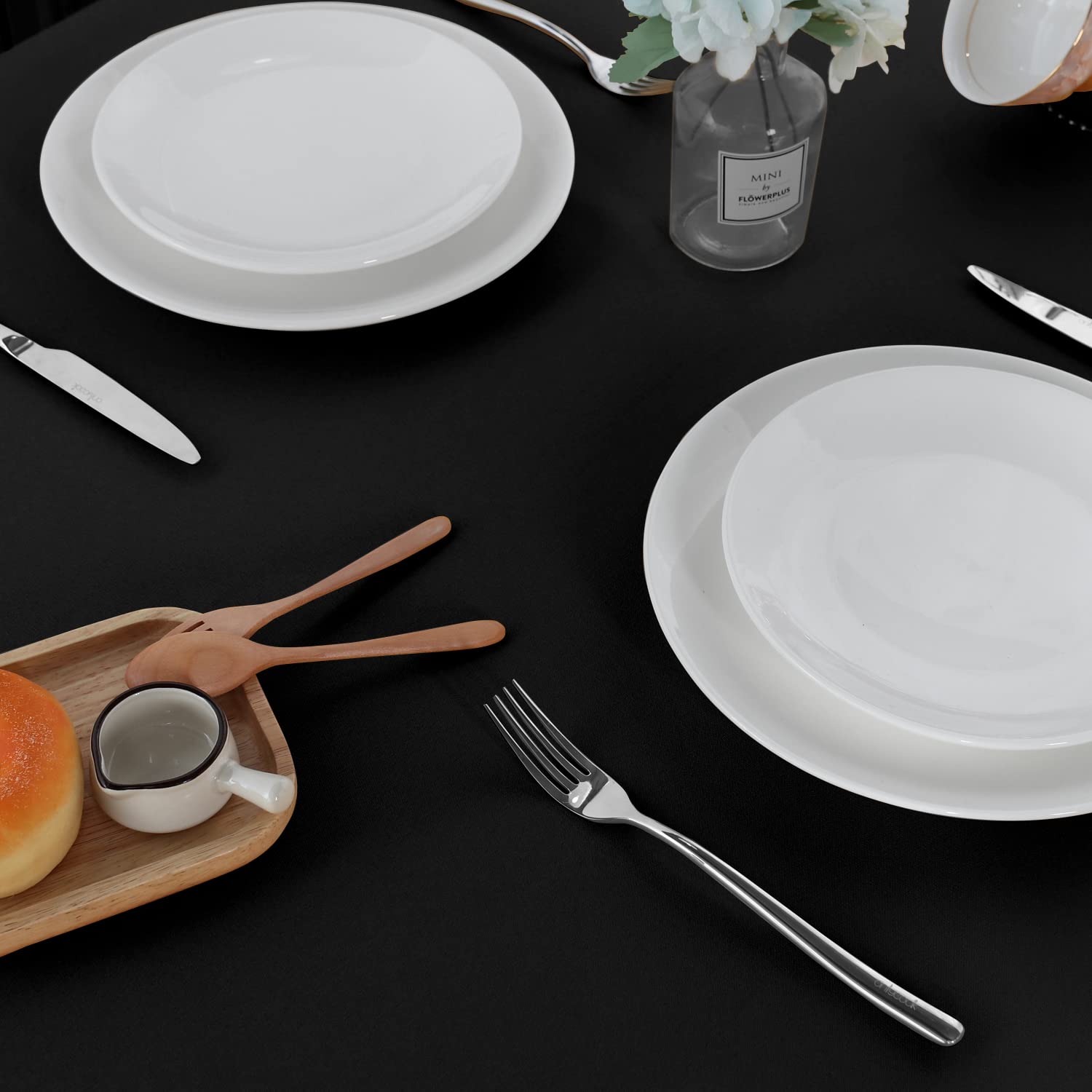 Sancua 2 Pack 60 Inch Round Black Tablecloth - Stain & Wrinkle Resistant Washable Polyester Table Cover for Dining, Buffet Parties, Camping & Outdoor Picnics | Perfect for Home, Restaurant & Holiday Decor