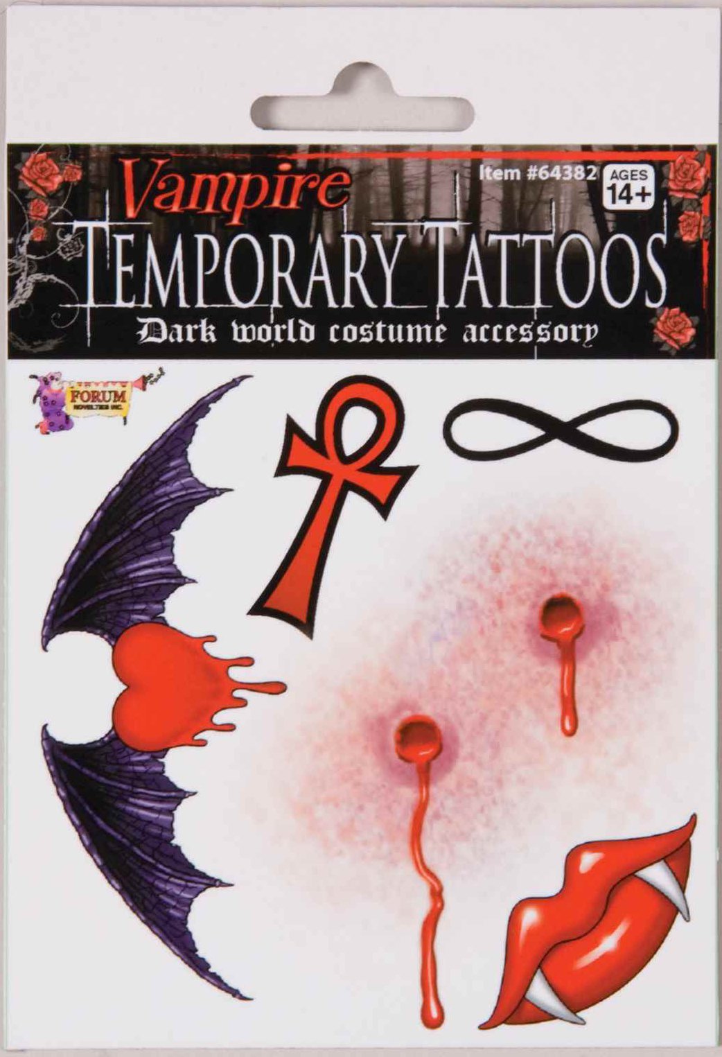 Forum Novelties Vampire Tattoos - Temporary Fake Blood Tattoos for Halloween & Cosplay - Scary Gothic Body Art for Costume Parties & Horror Events