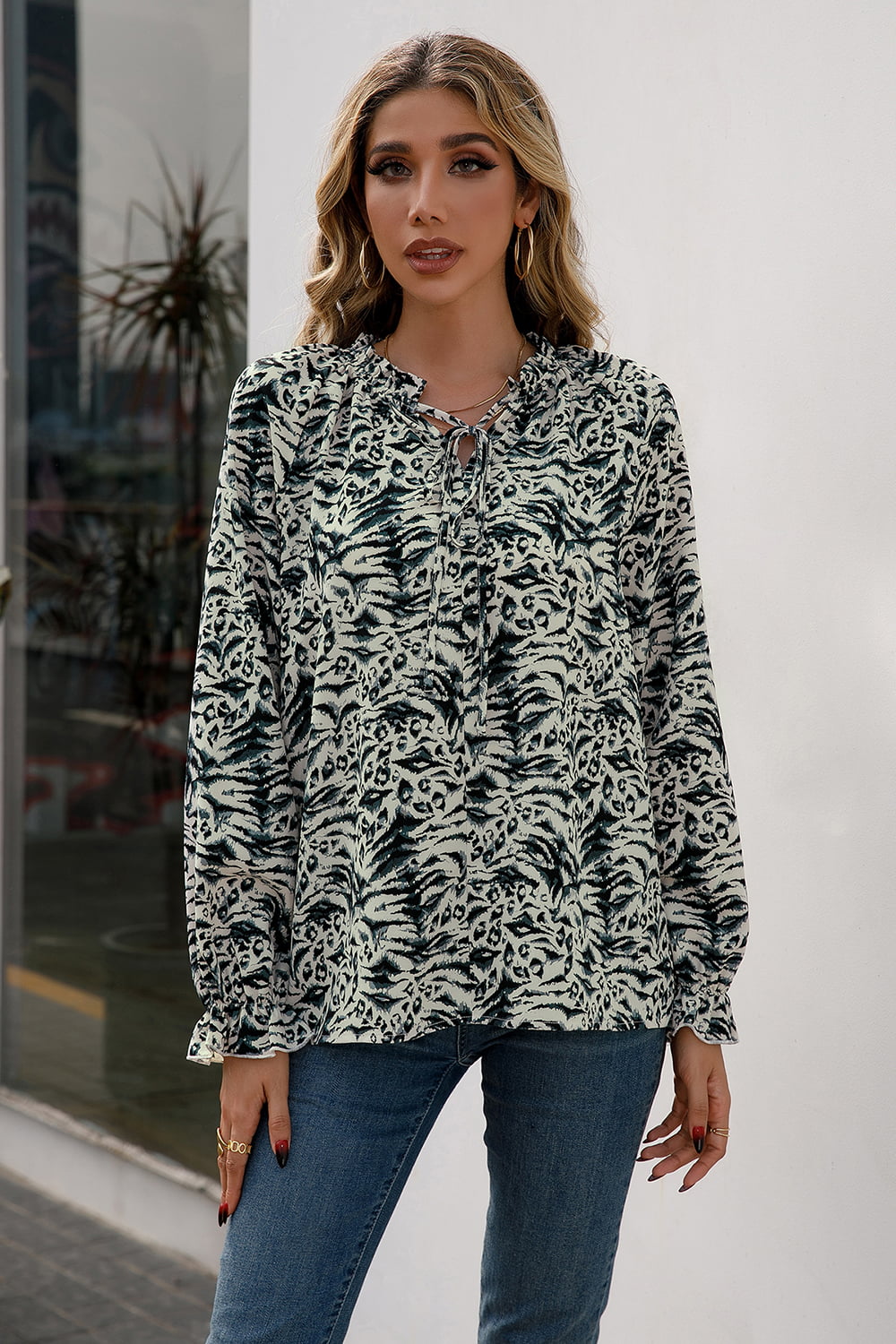 Resort Flounce Sleeve Blouse for Women - Elegant Flowy Summer Top with Ruffled Sleeves - Perfect for Beach Vacations, Date Nights & Tropical Getaways