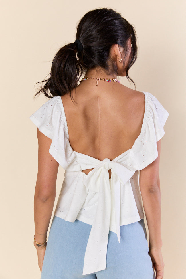 When We Met Ivory Eyelet Tie Back Padded Tank Top - Women's Summer Lace Blouse for Beach, Date Night & Casual Wear