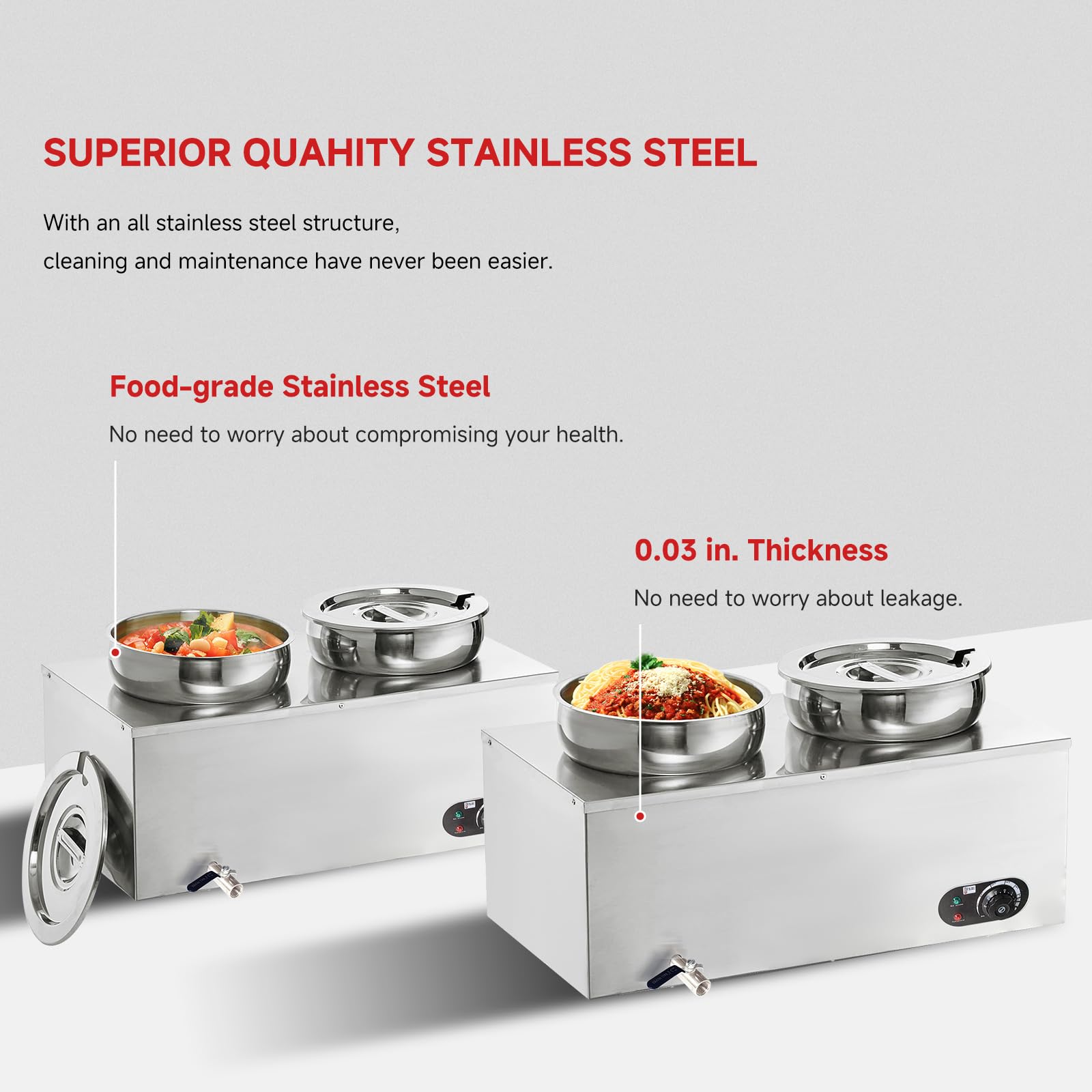 GARVEE 2X7.4QT Commercial Electric Soup Warmer - 1200W Stainless Steel Bain Marie Food Warmer with 2 Round Pots (86-185°F) for Restaurants, Catering, Buffets & Home Kitchen Use