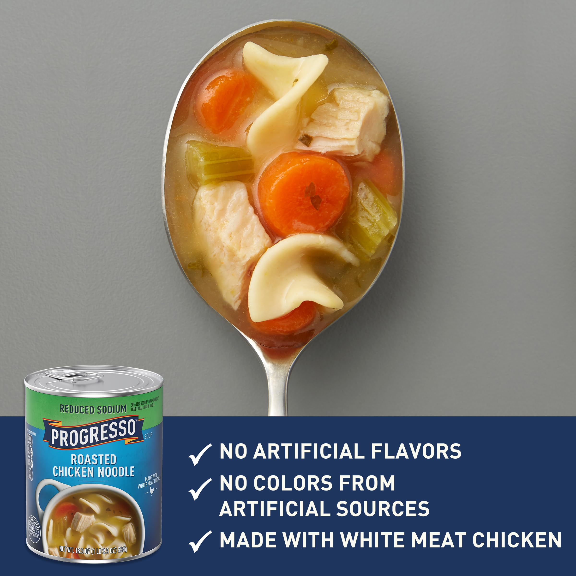 Progresso Low Sodium Roasted Chicken Noodle Soup - 18.5 oz Canned Soup (Pack of 12) | Healthy Ready-to-Eat Meal for Quick Lunch, Camping & Emergency Food Supply