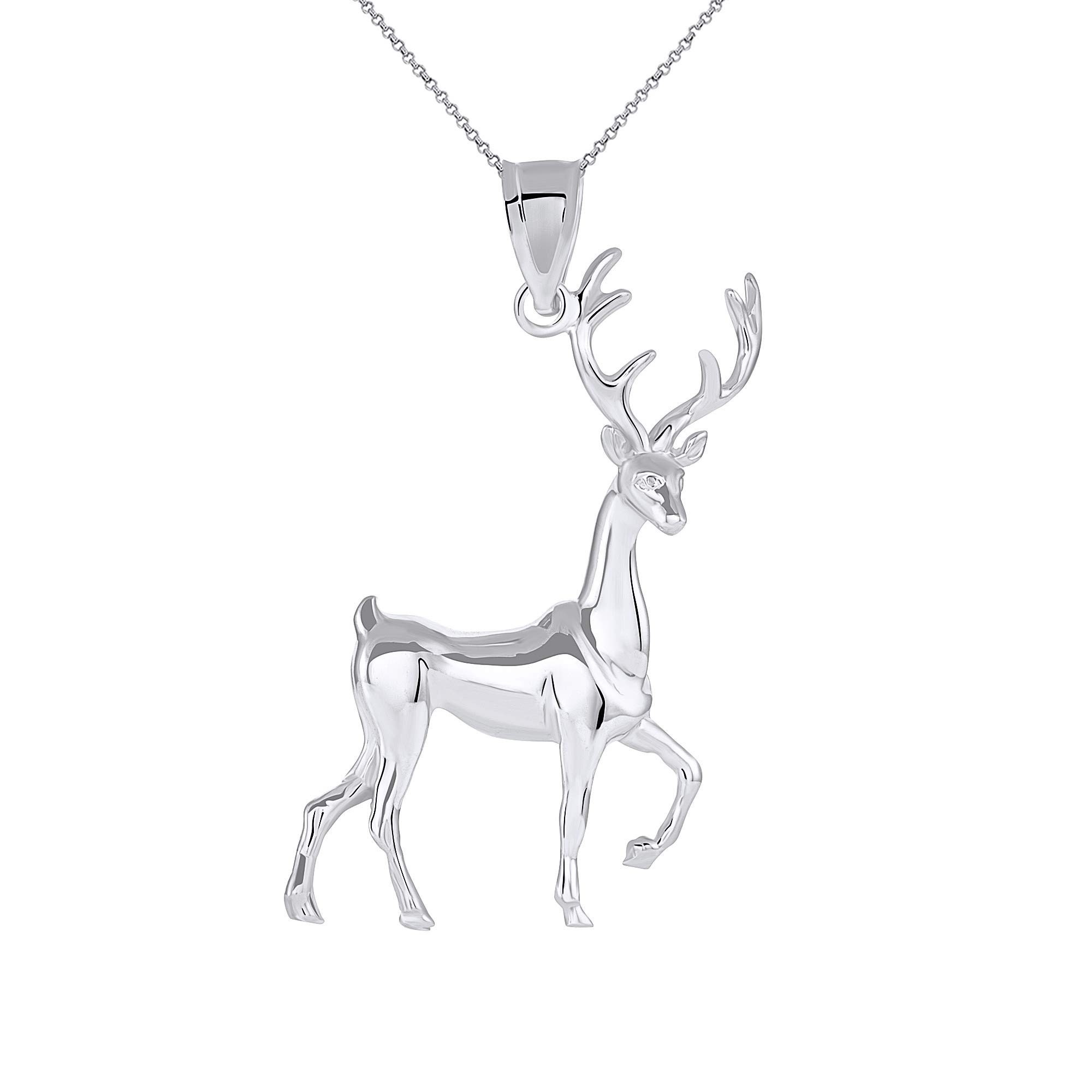 925 Sterling Silver Christmas Santa Reindeer Charm Pendant Necklace - Perfect Gift for Holiday Parties & Christmas Celebrations