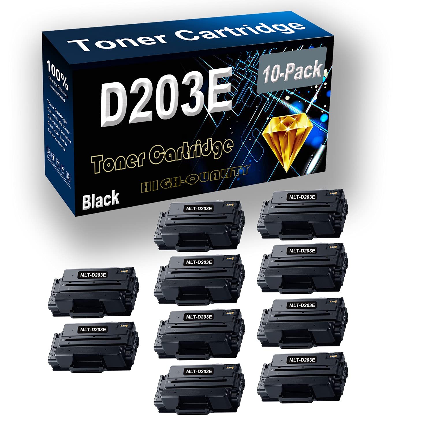 10-Pack Black High Yield MLT-D203E Compatible Toner Cartridge for Samsung M3370FD M3870FW M4070FR M3320ND M3820DW M4020ND Printers - Perfect for Office & Home Printing, High-Quality Laser Printing Documents & Reports