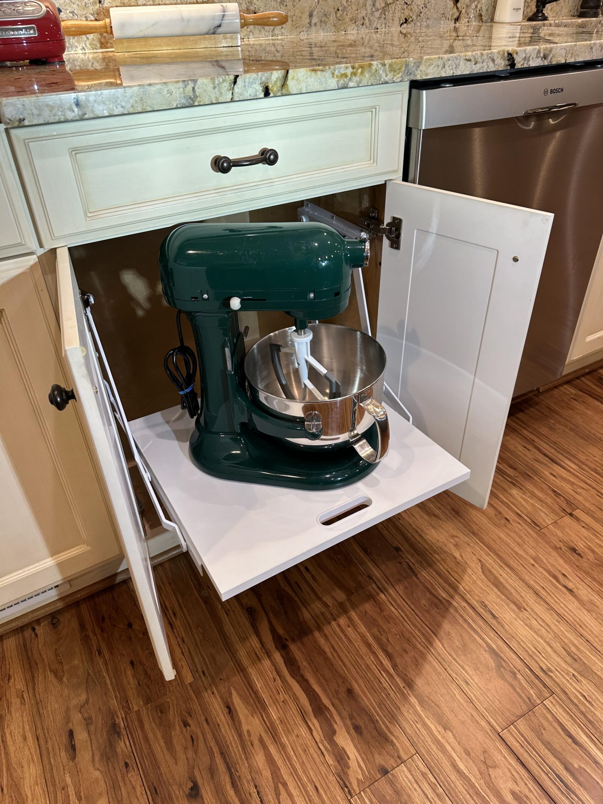 Heavy Duty Kitchen Appliance Lift with Self-Locking Spring Mechanism - White Space Saving Organizer for Mixers, Blenders & Small Appliances | Perfect for Pantry, Cabinet & Countertop Storage