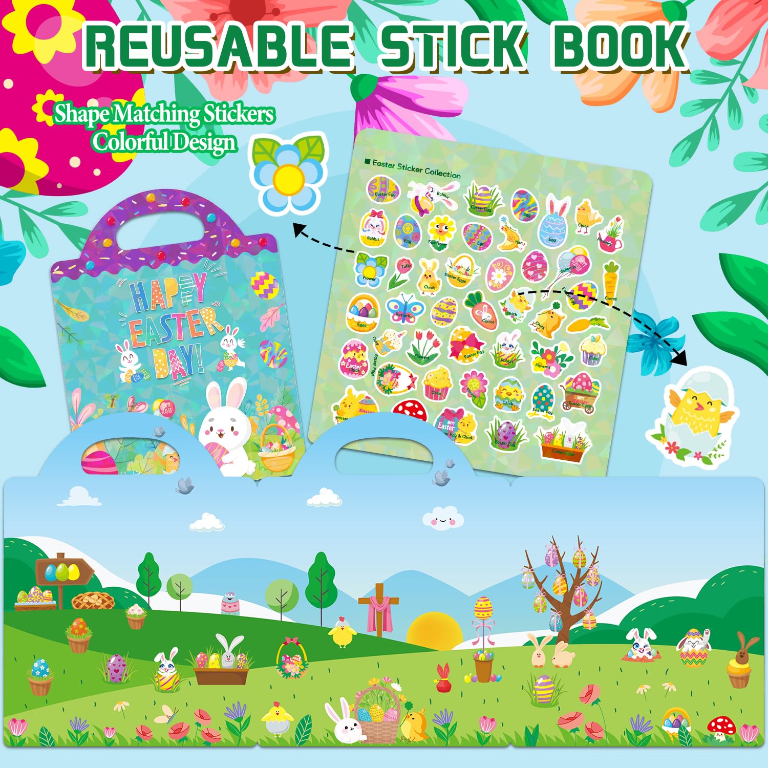 Easter Reusable Sticker Books for Kids Ages 2-6 - Toddler Learning Activities, Preschool Busy Book for Boys & Girls - Travel Toys & Educational Gifts for 1-4 Year Olds (Set A) | Perfect for Airplane Rides, Road Trips & Quiet Playtime at Home