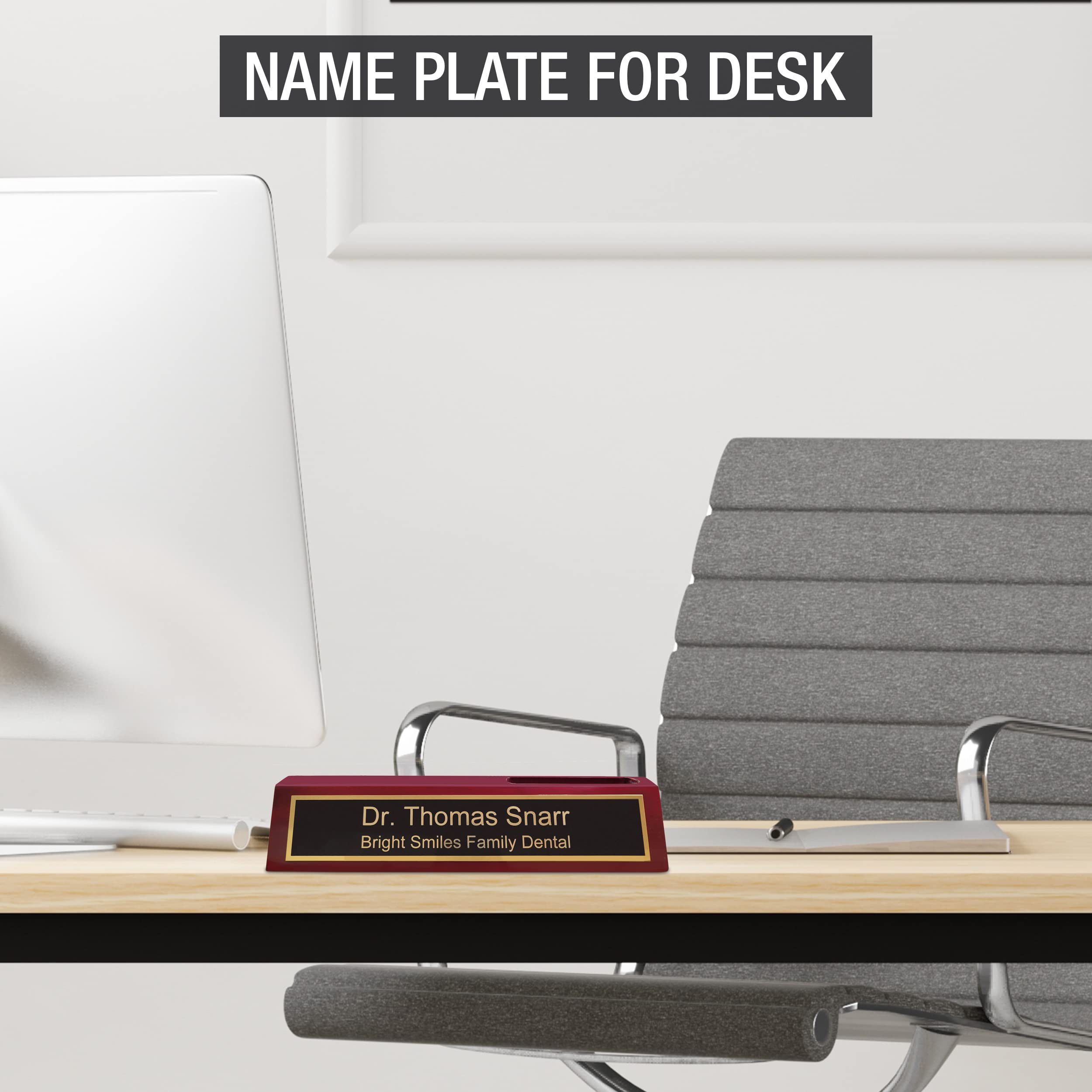 Custom Laser Engraved Wooden Business Name Plate with Card Holder - Personalized Office Desk Sign (2x12) - Perfect for Executive Desks, Reception Areas & Corporate Gifts