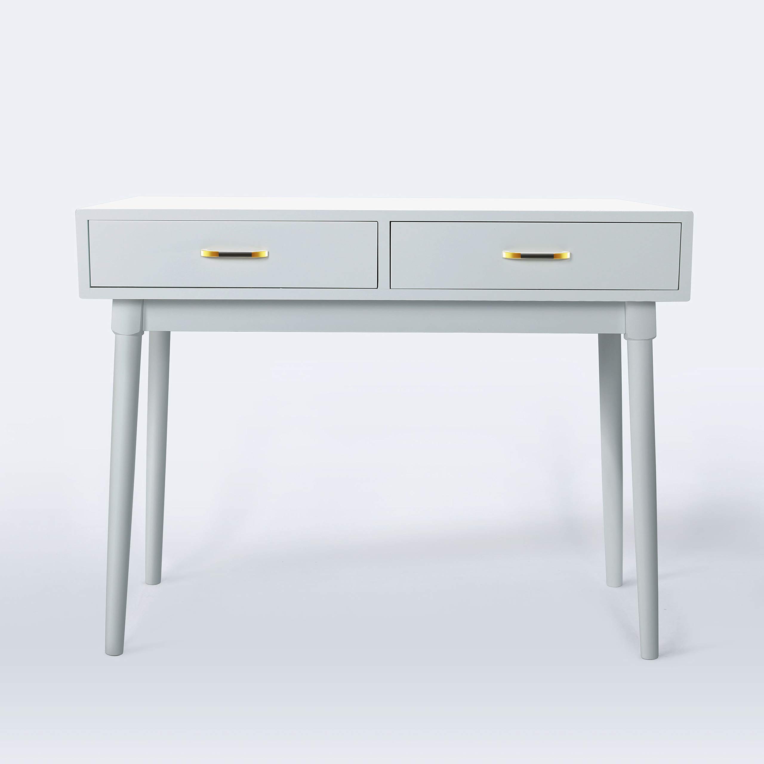 Modern Home Office Writing Computer Desk with 2 Storage Drawers - Laptop PC Workstation & Vanity Table (Grey) | Perfect for Small Spaces, Remote Work & Study Areas