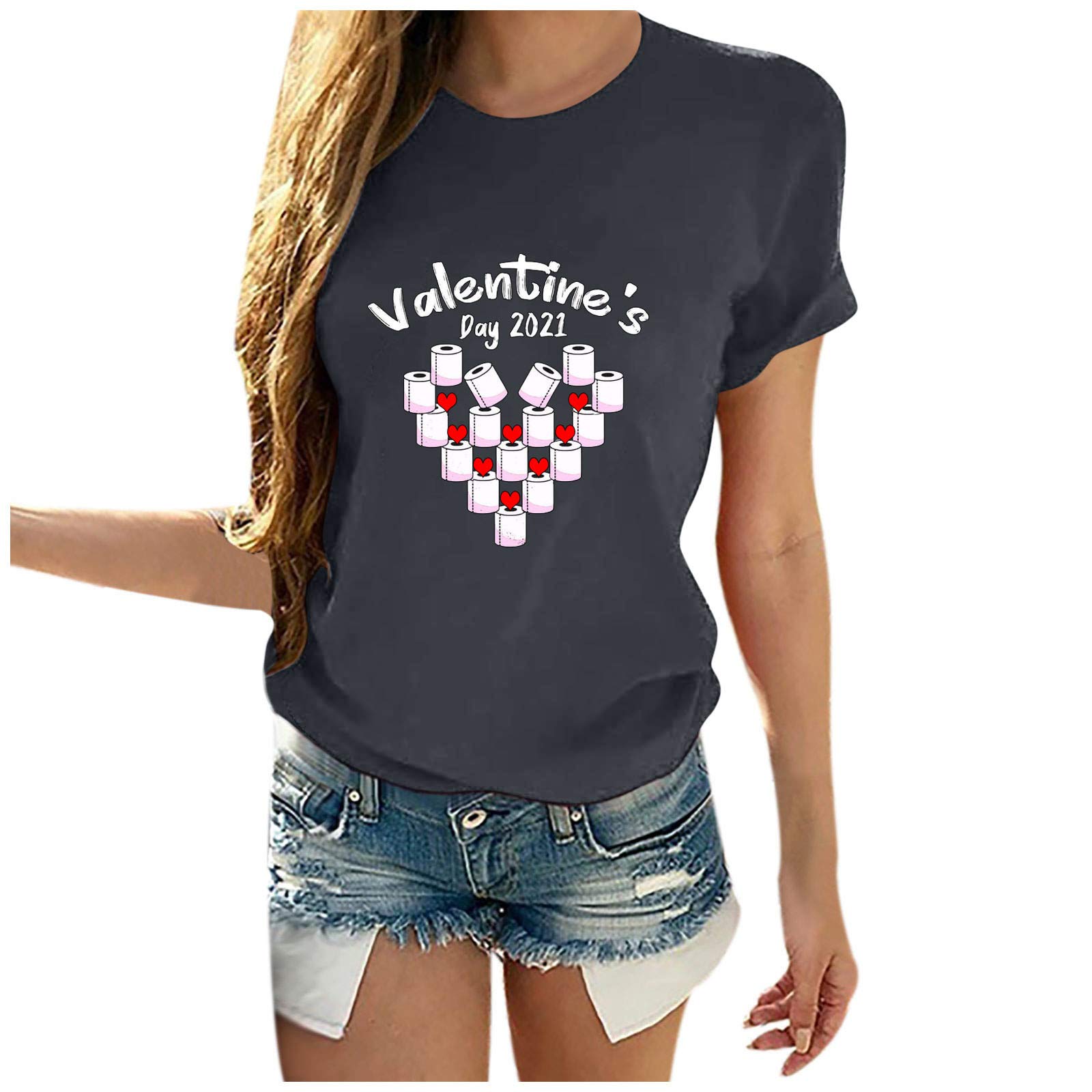 Women's 3/4 Sleeve Valentine's Day Printed Blouse - Floral Short Sleeve T-Shirt Top for Casual Wear, Date Night & Office Outfits