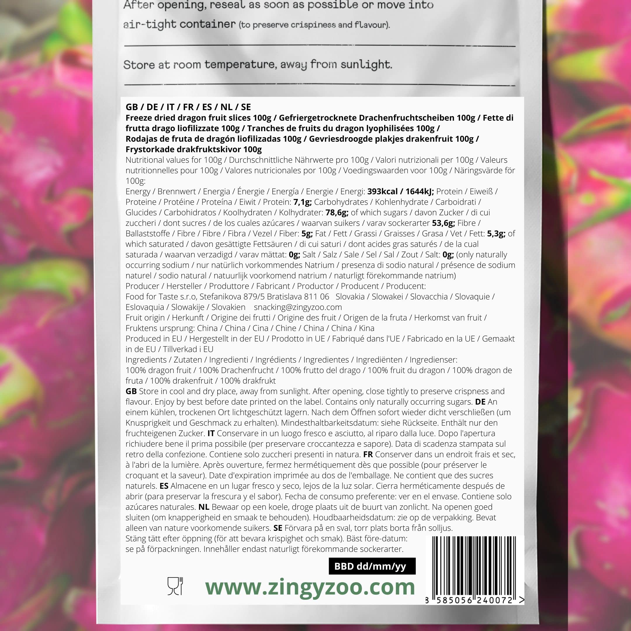 Freeze Dried Dragon Fruit Pitaya - Natural No Sugar Added - for Pink Matcha & Smoothies (100g)