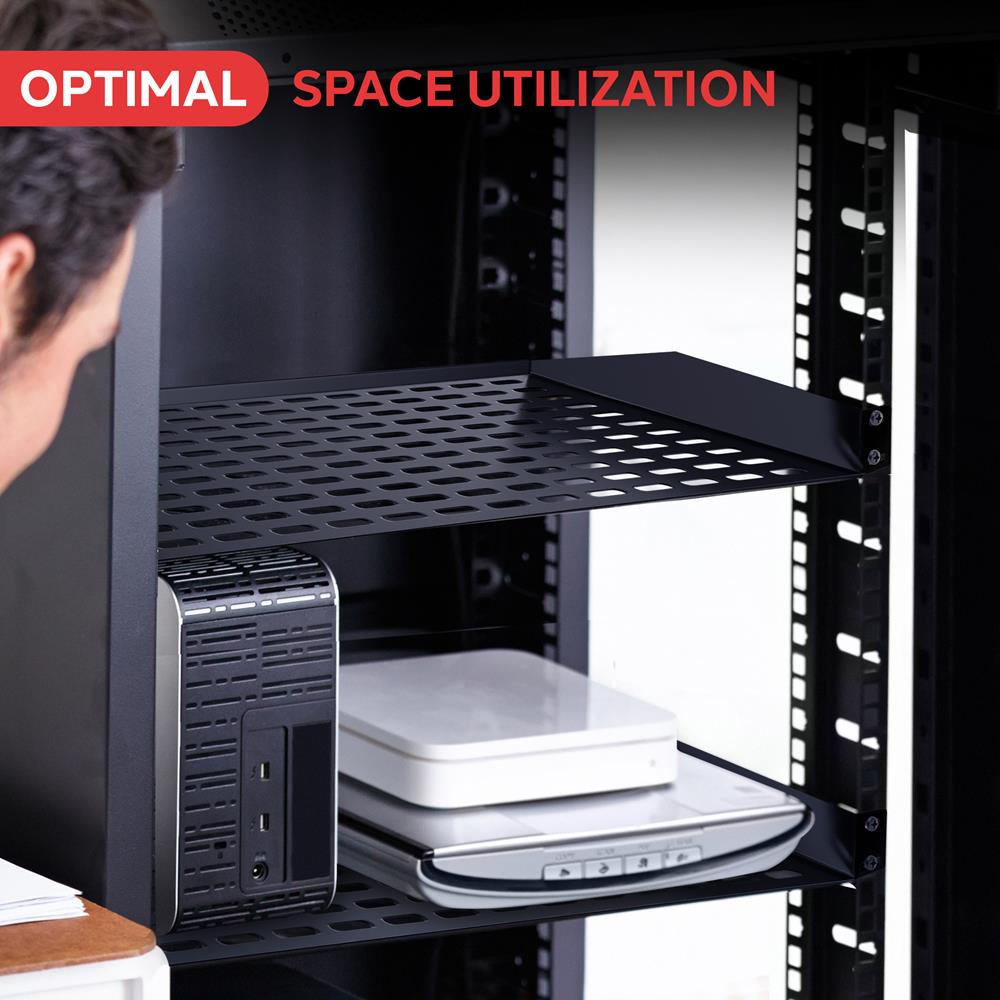 Heavy Duty Server Rack Mounting Tray - 1U/2U Adjustable Network Equipment Shelf for Data Center & Home Office - Secure Cable Management Solution for Routers, Switches & NAS Storage