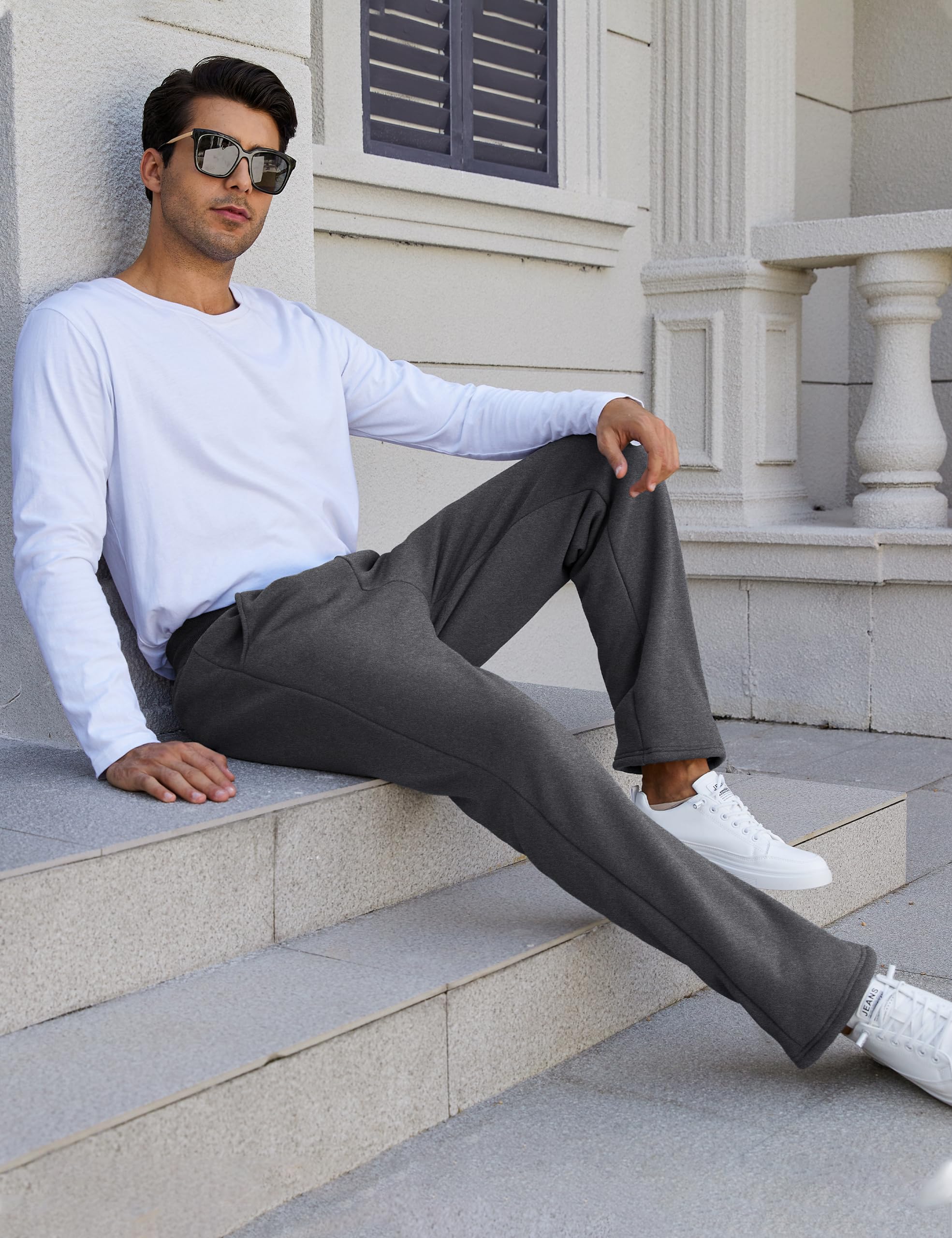 Flygo Men's Fleece Lined Sherpa Sweatpants - Winter Warm Jogger Pants with Pockets for Lounge, Athletic & Outdoor Activities