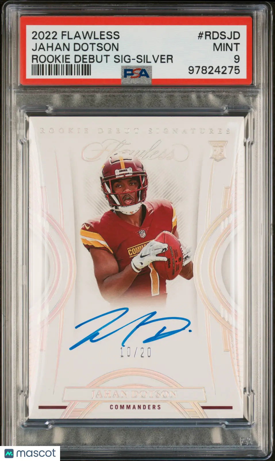 2022 Panini Flawless Rookie Debut Signatures Silver Jahan Dotson Auto PSA 9/20 - Limited Edition Football Trading Card for Collectors & Sports Memorabilia Enthusiasts