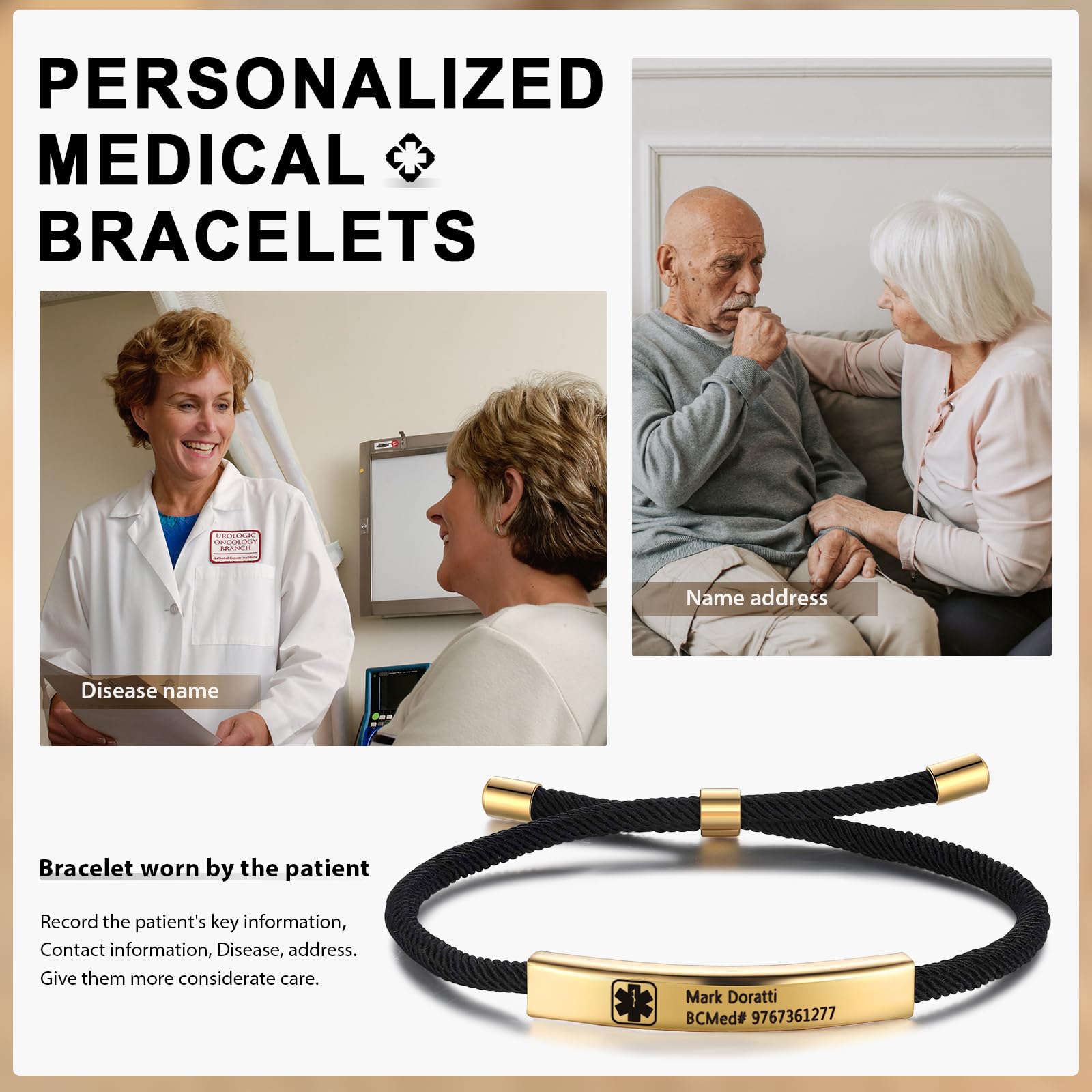 Custom Engraved Medical Alert Bracelet for Men & Women - Personalized Emergency ID Bracelet with Text - Ideal for Allergies, Diabetes & Heart Conditions