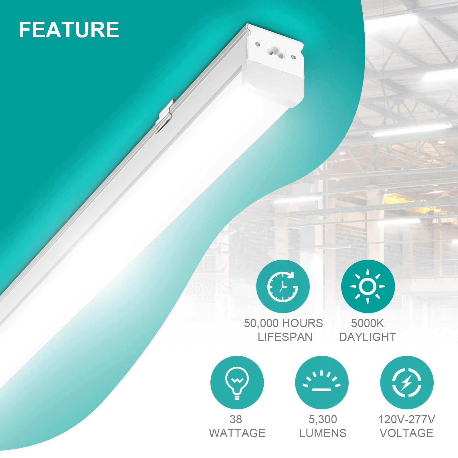 4FT LED Shop Light 48 Inch, 38W 5300 Lumens 5000K Daylight White - DLC & ETL Certified Linkable Garage Lighting Fixture (4 Pack) - Perfect for Commercial Ceilings, Warehouses, Workshops & Home Garages