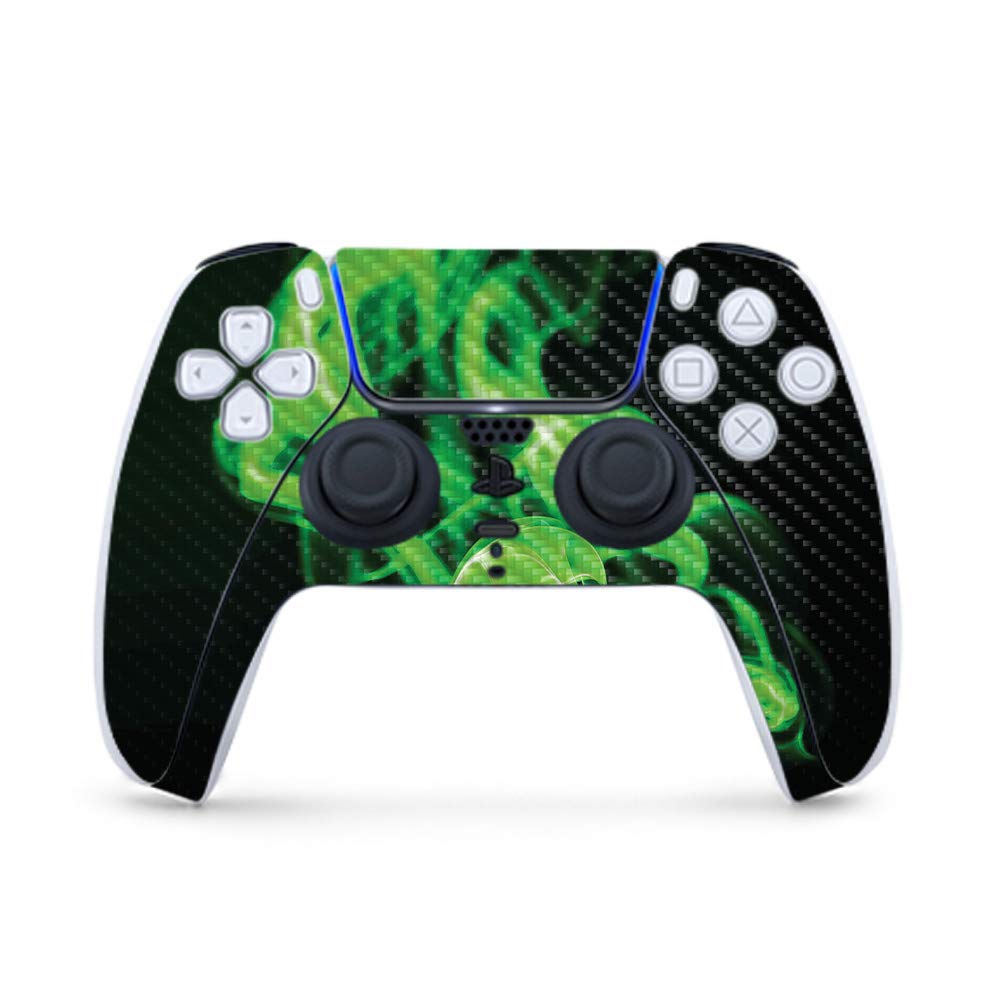 Premium Carbon Fiber Gaming Skin for PS5 Controller - Green Flames Design | Durable Textured Finish | Easy to Apply & Remove | Made in USA | Perfect for Gaming Enthusiasts & Customization Lovers