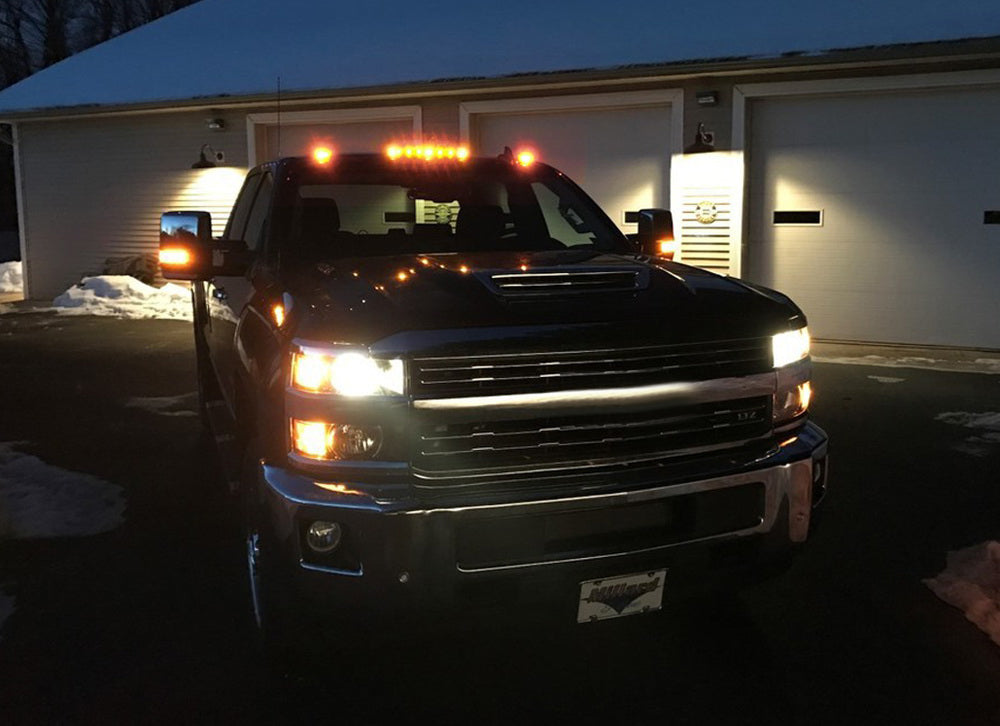 3-Piece Smoke Amber Dotted LED Cab Roof Light Kit - Compatible with 2007-2014 Chevy Silverado/GMC Sierra HD Trucks - OEM Spec Off-Road Lighting for Enhanced Visibility & Style