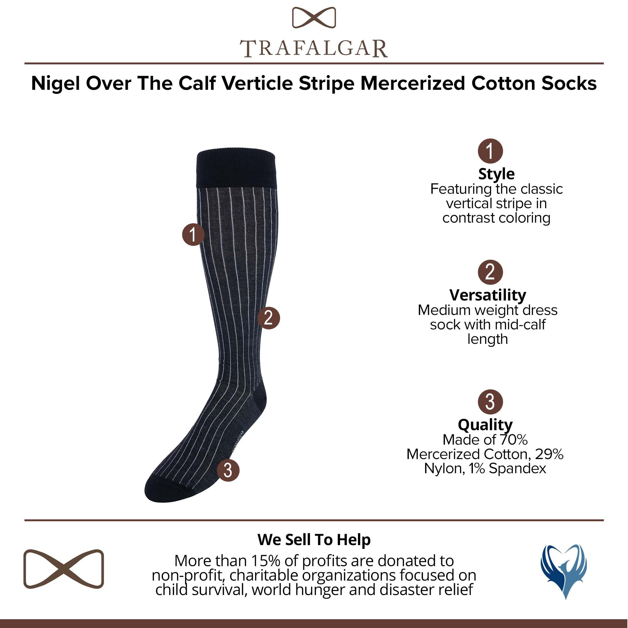 Trafalgar Men's Nigel Over The Calf Vertical Stripe Mercerized Cotton Socks - Premium Dress Socks for Business & Formal Occasions