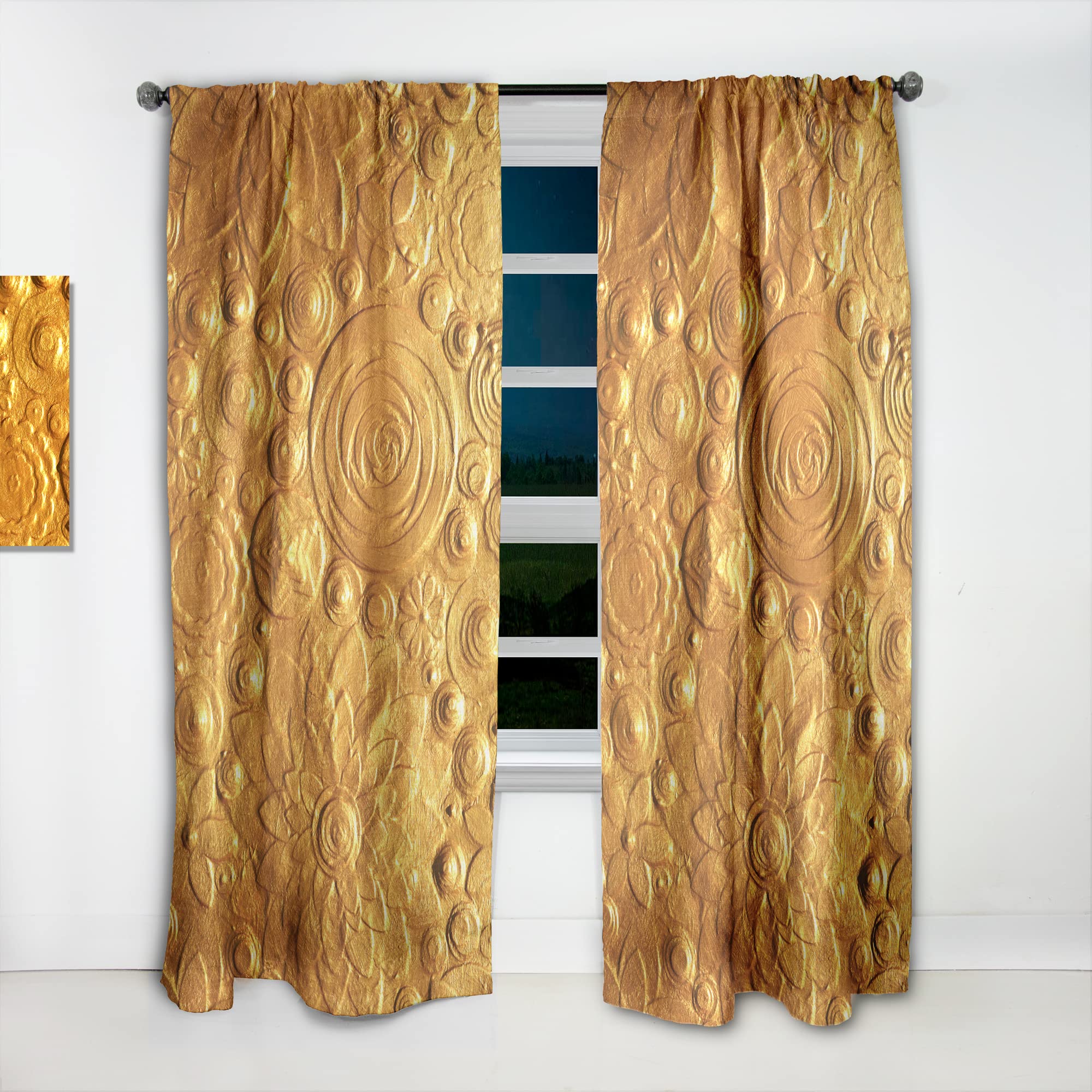 DesignQ Embossed Golden Flowers Thermal Insulated Curtains - Single Panel 52x63 Inches - Elegant Window Treatments for Bedroom & Living Room | Perfect for Home Decor, Light Control & Energy Efficiency