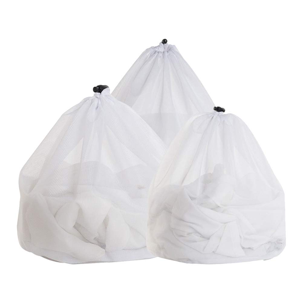 DOITOOL 3-Pack White Mesh Laundry Bags with Drawstring - Small, Medium, Large for Delicate Clothes Protection - Washing Machine Safe Garment Bags for Travel, Gym & Home Use