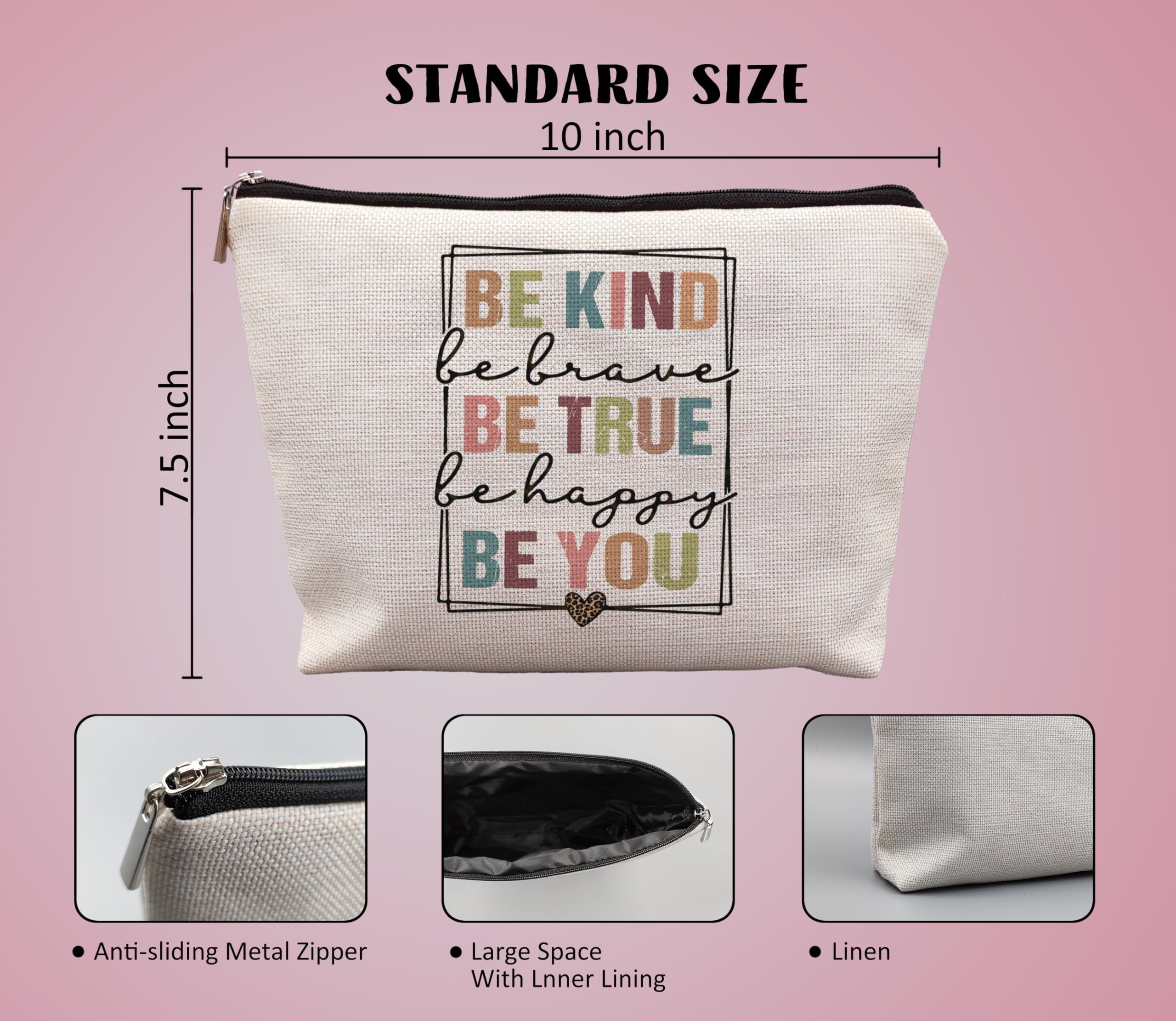 Be Kind Makeup Bags - Motivational Cosmetic Bag for Women & Girls | Inspirational Gift for Friends, Daughter & Coworker | Perfect for Travel, School & Daily Makeup Organization