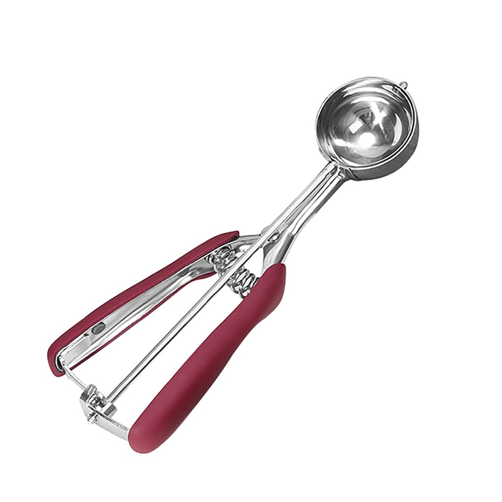 Premium Stainless Steel Ice Cream Scoop - Cookie Dough Spoon & Fruit Baller for Watermelon, Potatoes - Ergonomic Spring Handle Kitchen Tool (Wine Red, 5cm) - Perfect for Ice Cream Parlors, Bakeries & Home Kitchens